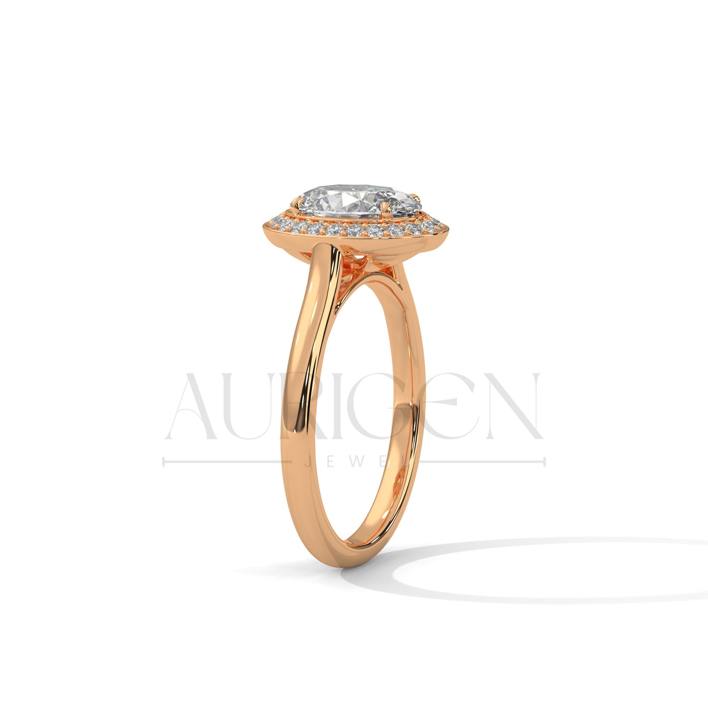 Oval Cut Halo Moissanite Diamond Ring in 14K Solid Gold – Sleek, Sparkling, Timeless