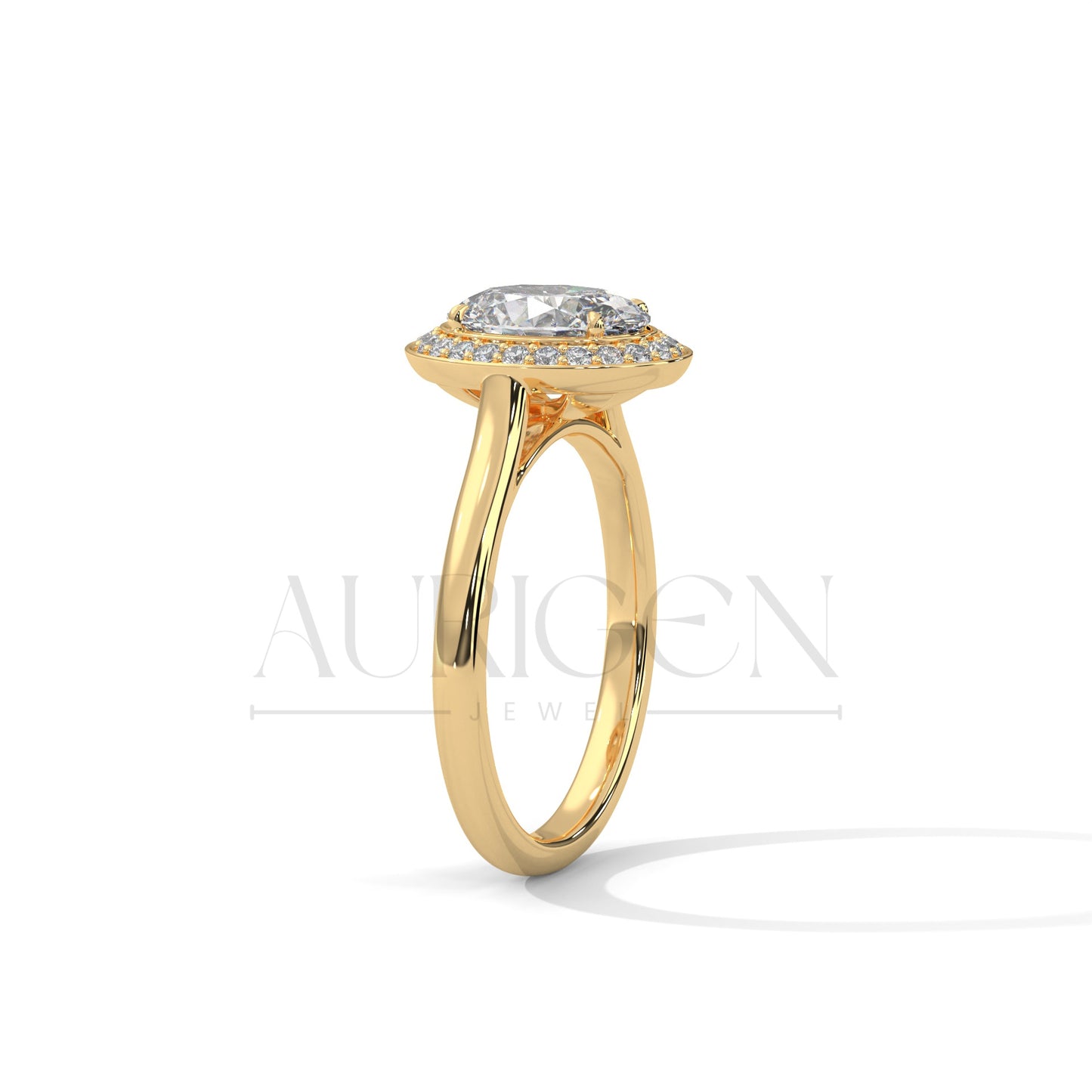 Oval Cut Halo Moissanite Diamond Ring in 14K Solid Gold – Sleek, Sparkling, Timeless