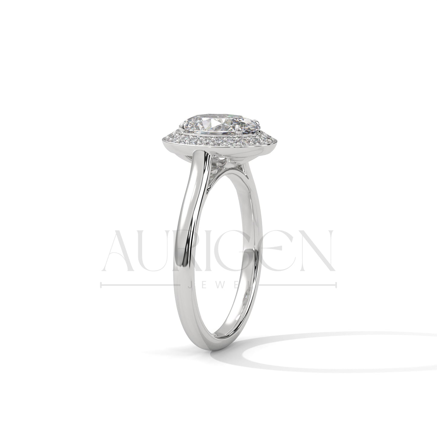 Oval Cut Halo Moissanite Diamond Ring in 14K Solid Gold – Sleek, Sparkling, Timeless