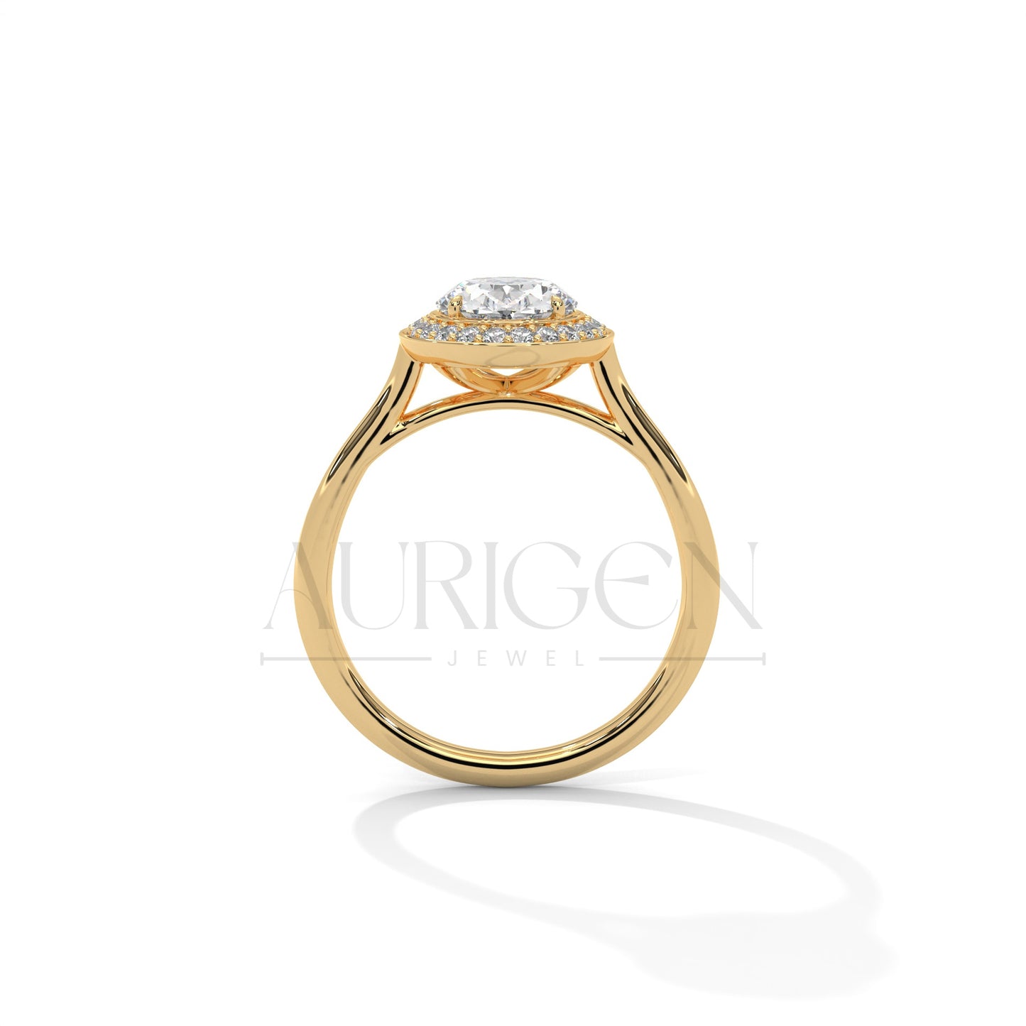 Oval Cut Halo Moissanite Diamond Ring in 14K Solid Gold – Sleek, Sparkling, Timeless