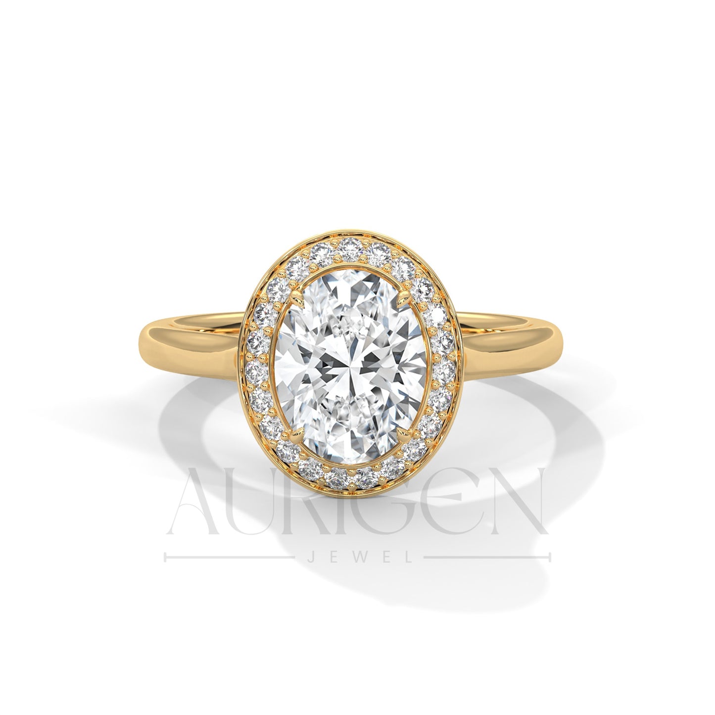 Oval Cut Halo Moissanite Diamond Ring in 14K Solid Gold – Sleek, Sparkling, Timeless