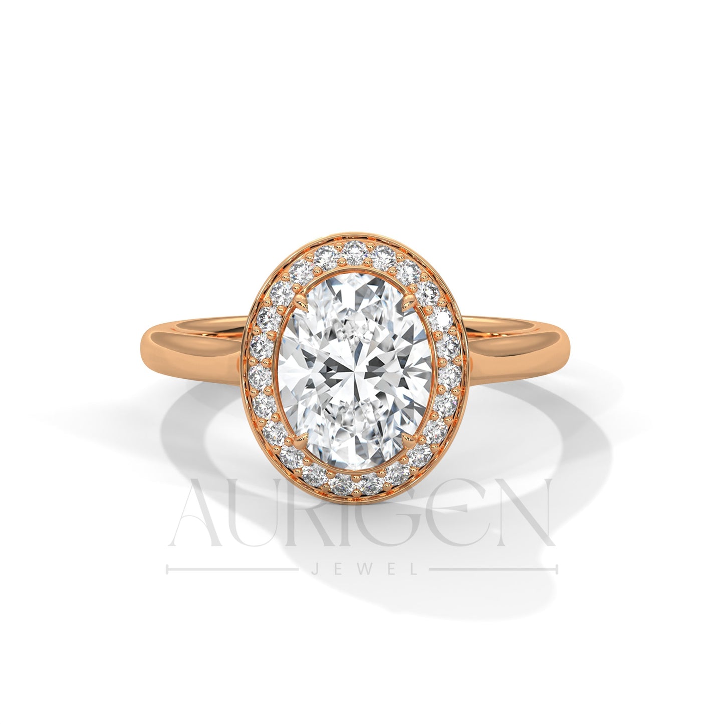 Oval Cut Halo Moissanite Diamond Ring in 14K Solid Gold – Sleek, Sparkling, Timeless