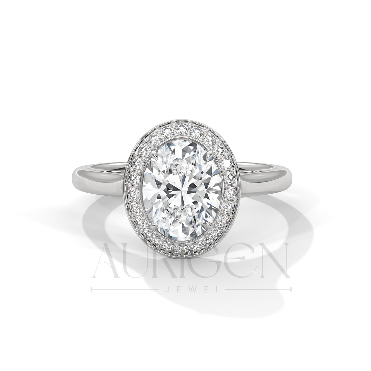 Oval Cut Halo Moissanite Diamond Ring in 14K Solid Gold – Sleek, Sparkling, Timeless