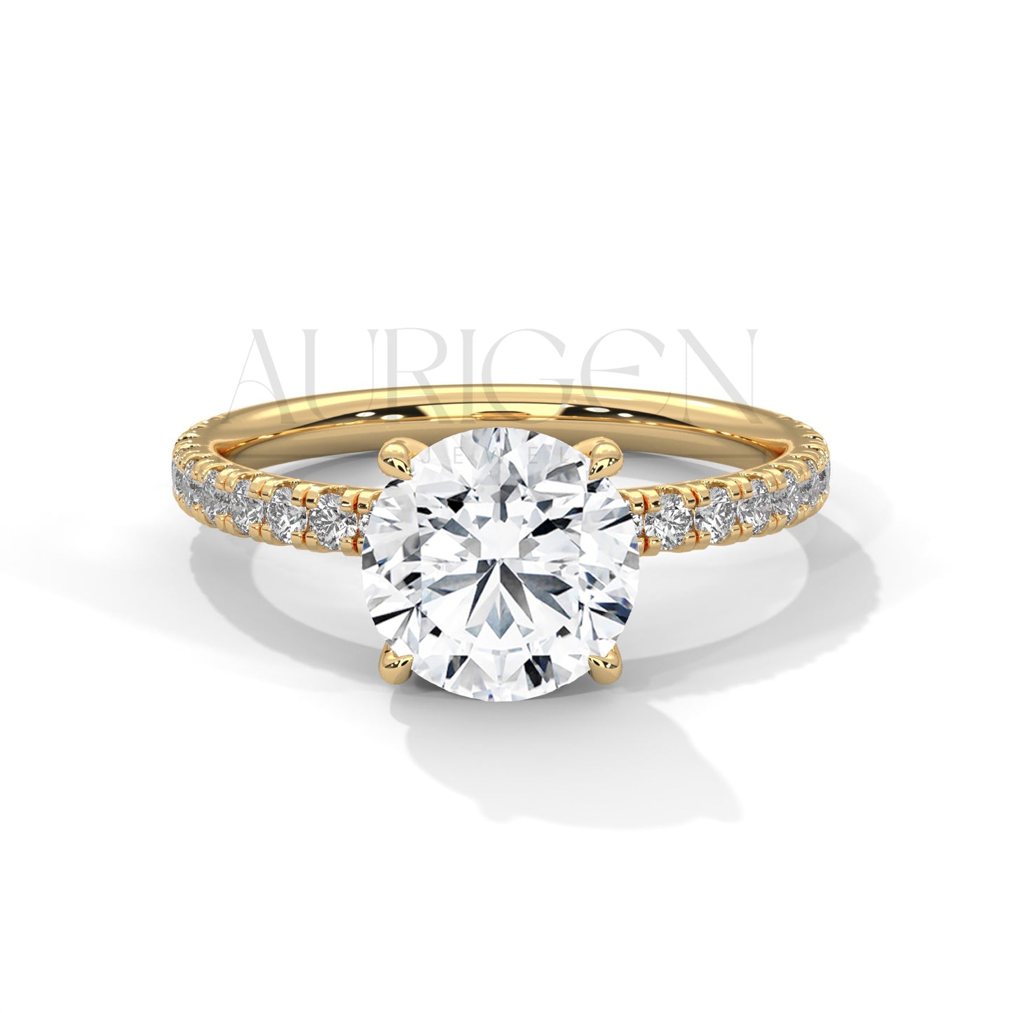 2.0 CT Round Brilliant Cut Diamond Pave Engagement Ring in 14K Solid Gold