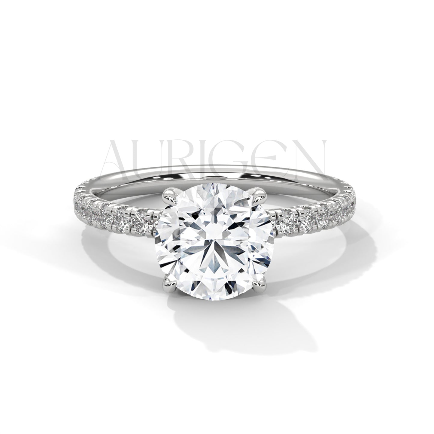 2.0 CT Round Brilliant Cut Diamond Pave Engagement Ring in 14K Solid Gold
