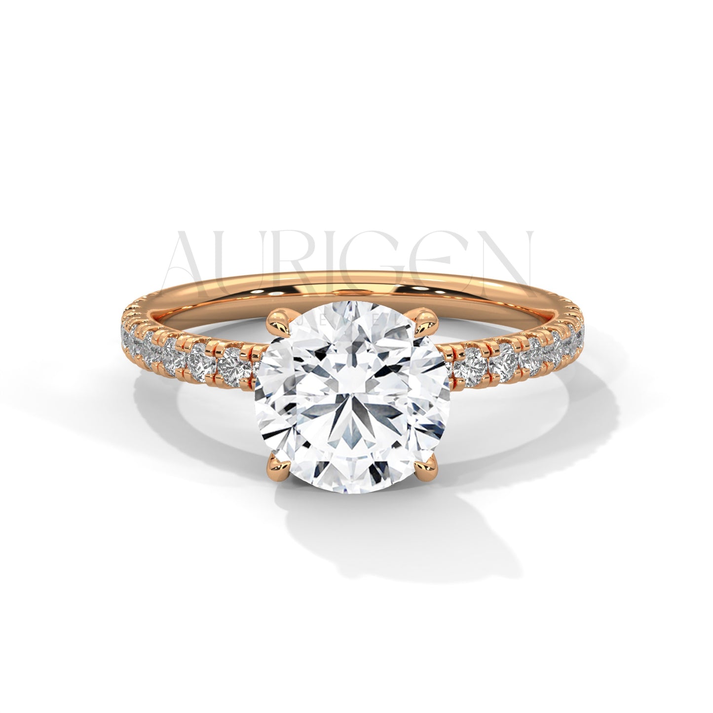 2.0 CT Round Brilliant Cut Diamond Pave Engagement Ring in 14K Solid Gold