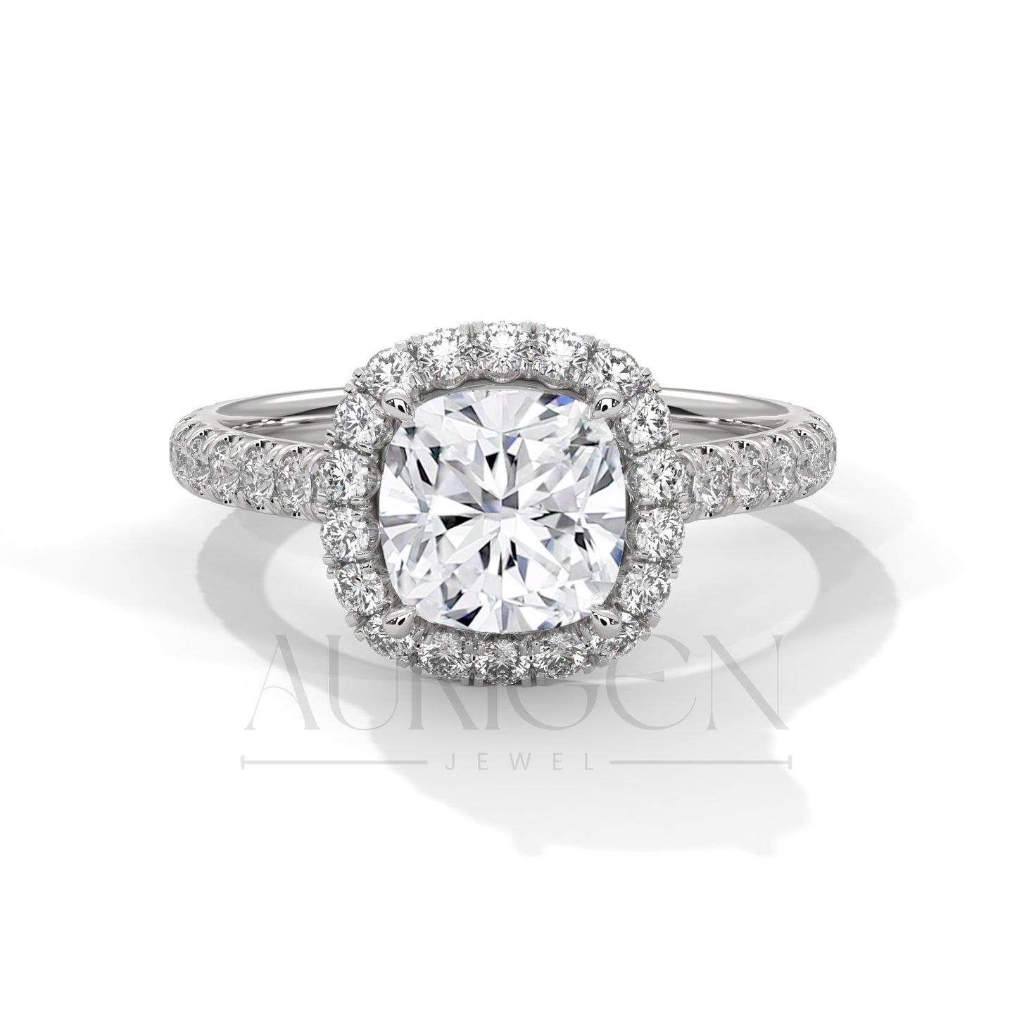 Luxurious Cushion Cut Engagement Ring with Halo and Pave Diamonds In 14K Solid Gold Ring