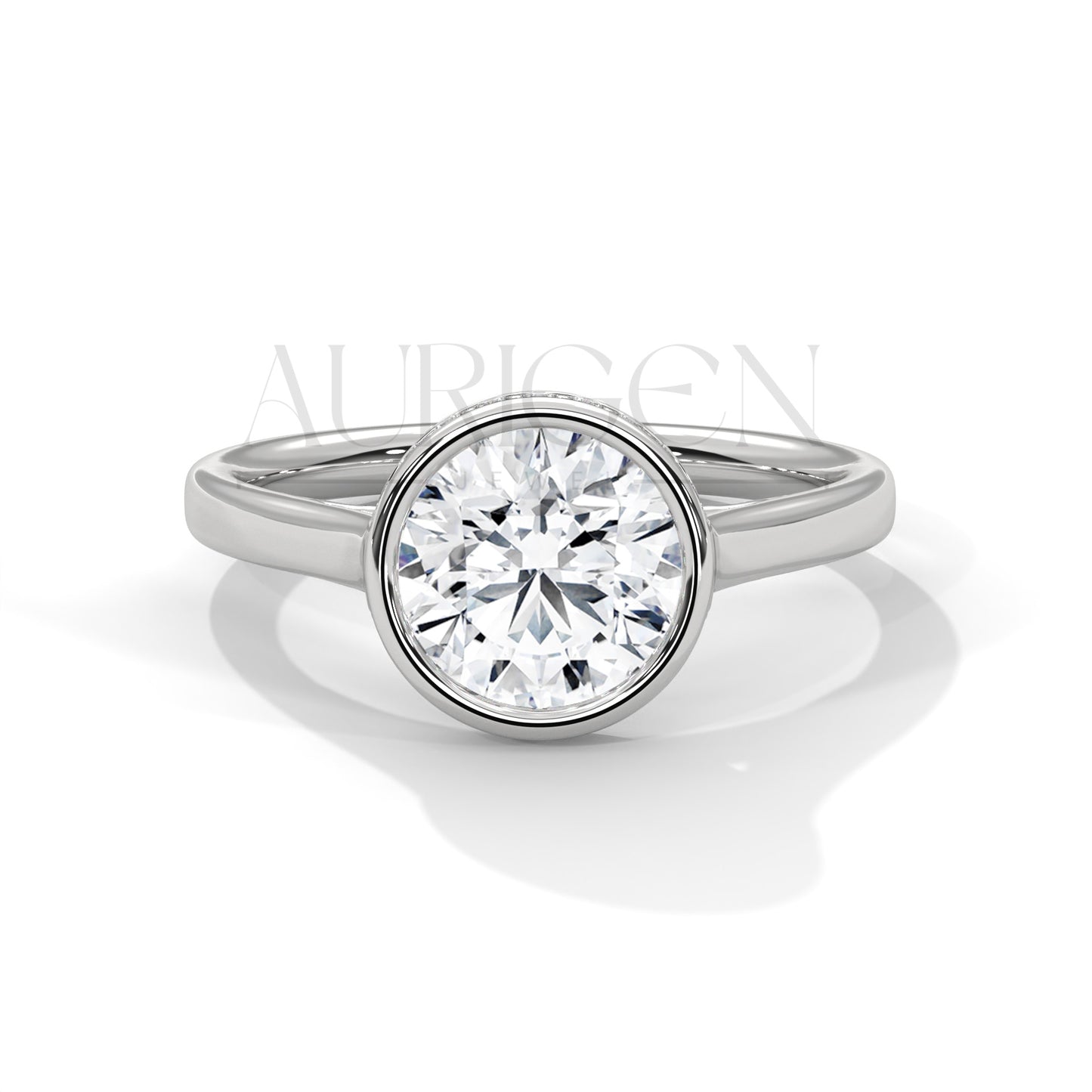 Brilliant Round Cut Moissnite & Lab Diamond Bezel Set 14K Solid Gold Ring