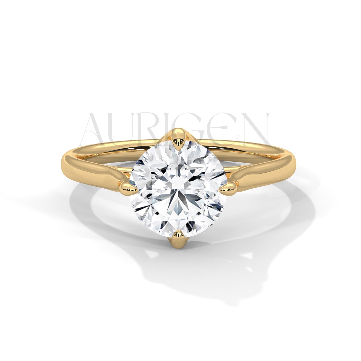 Round Brilliant Cut Solitaire Engagement Ring in 14K Yellow Gold Classic 4 Prong Setting