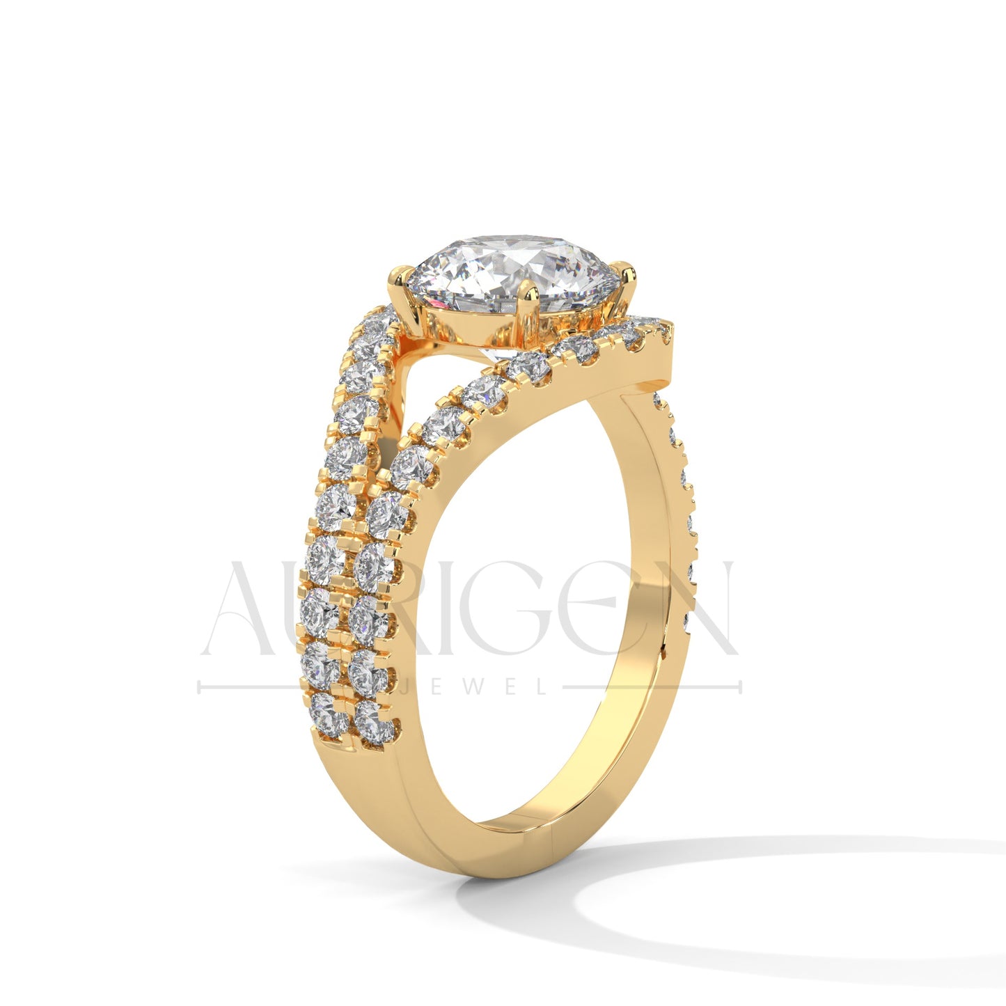 2 Ct Round Diamond Halo Ring with Split Shank in 14K Solid Gold