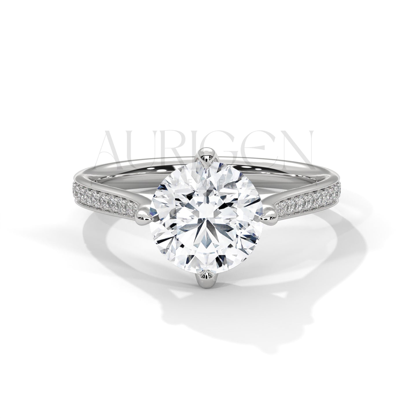 Sparkling Elegance: Round Cut Diamond with Side Pave Setting in 14K Yellow Gold Ring