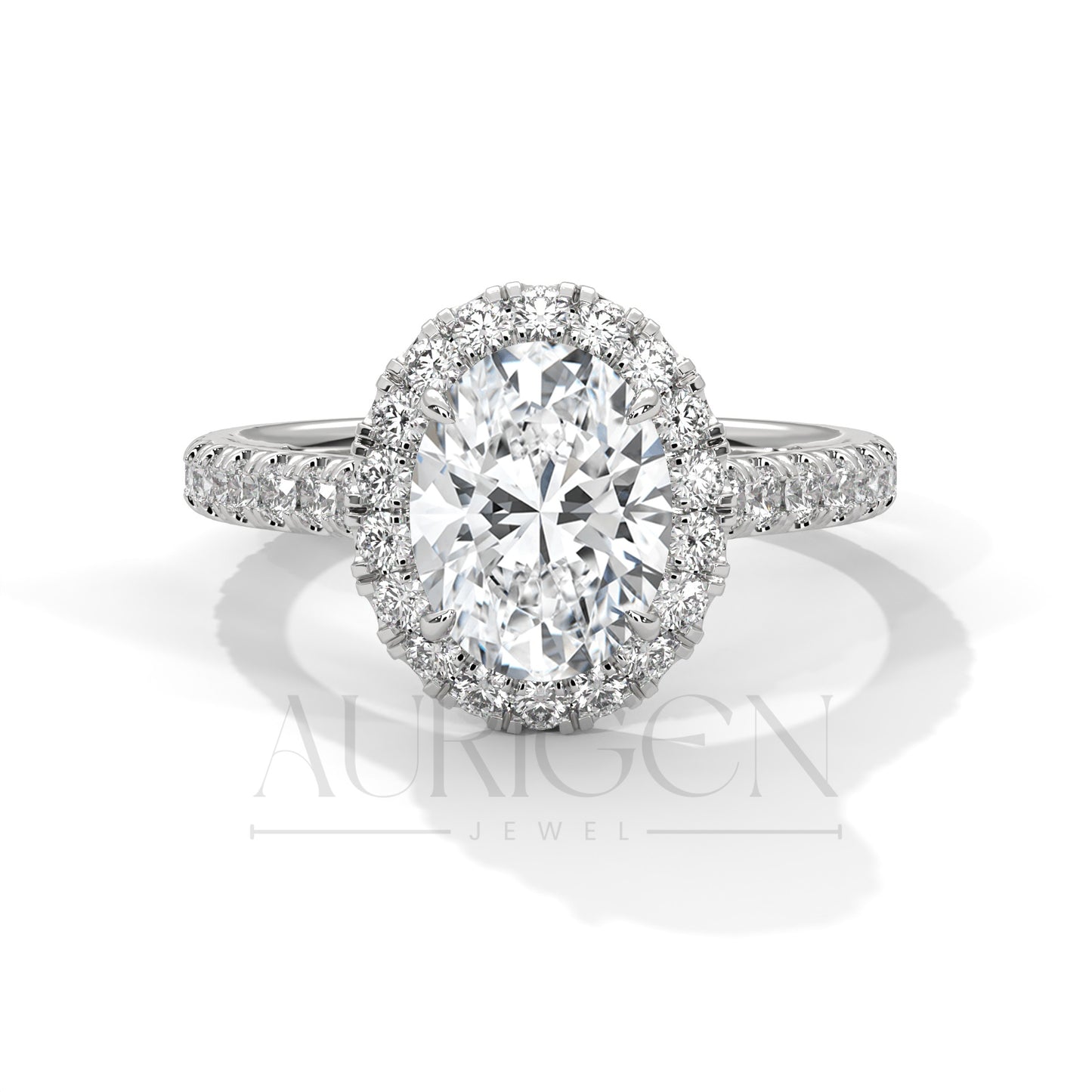 Dazzling 14K Solid Gold Engagement Ring Oval Cut Moissanite Diamond Halo and Pave Setting Ring