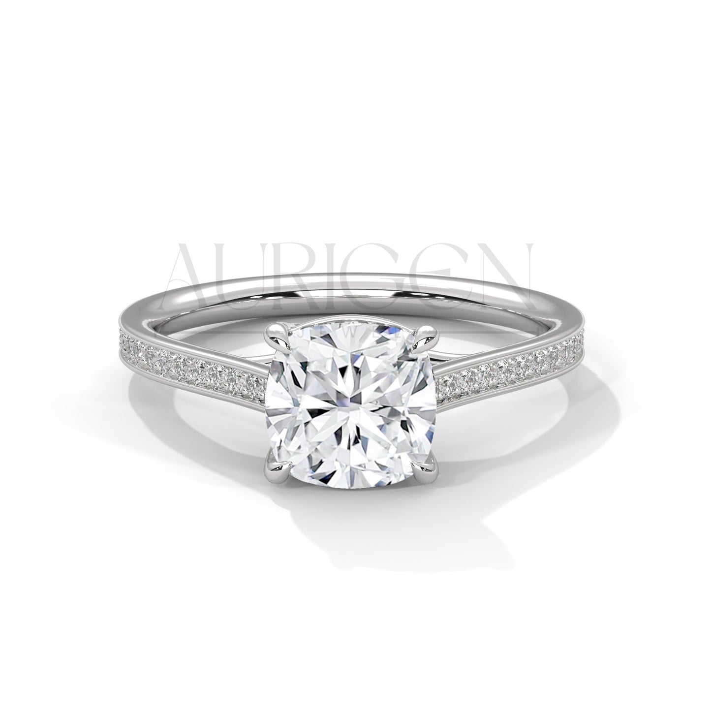 Elegant Cushion Cut Ring in 14K Solid Gold with Pave Diamonds