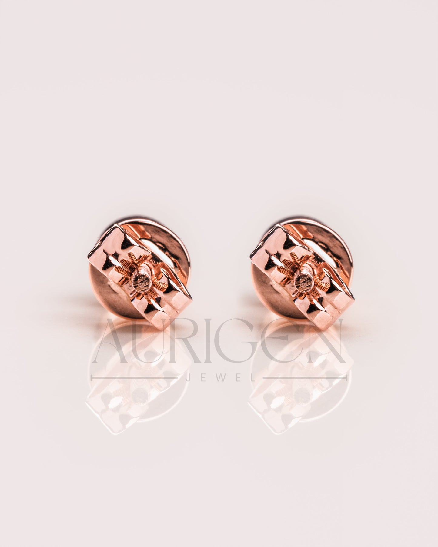 Dainty 14k Rose Gold Round Cut Bezel Diamond Stud Earrings