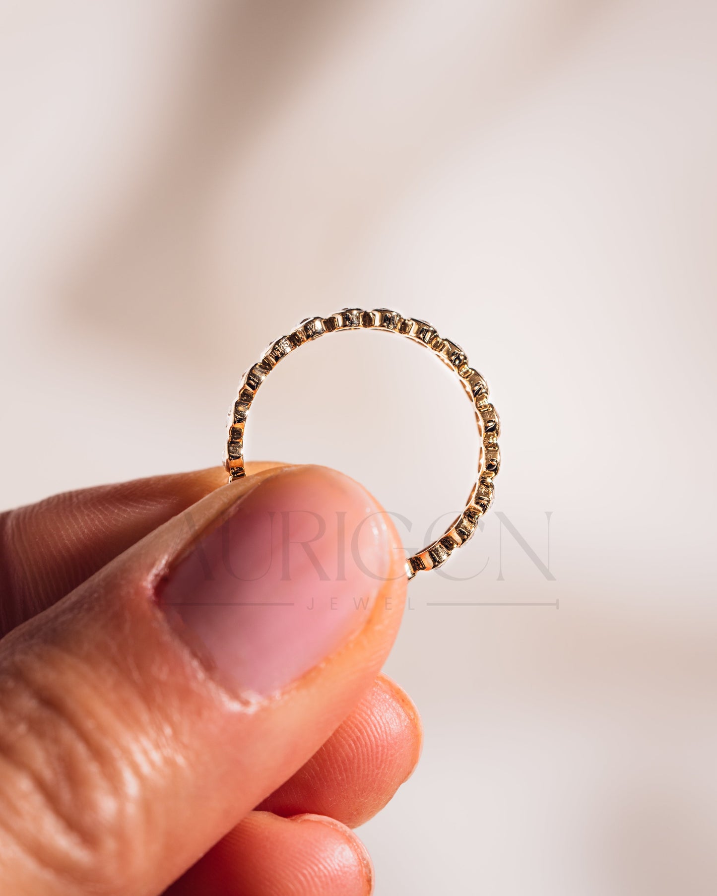 Brilliant Oval Cut Moissanite & Leb Diamond Bezel Set Eternity Band – 14K Solid Gold