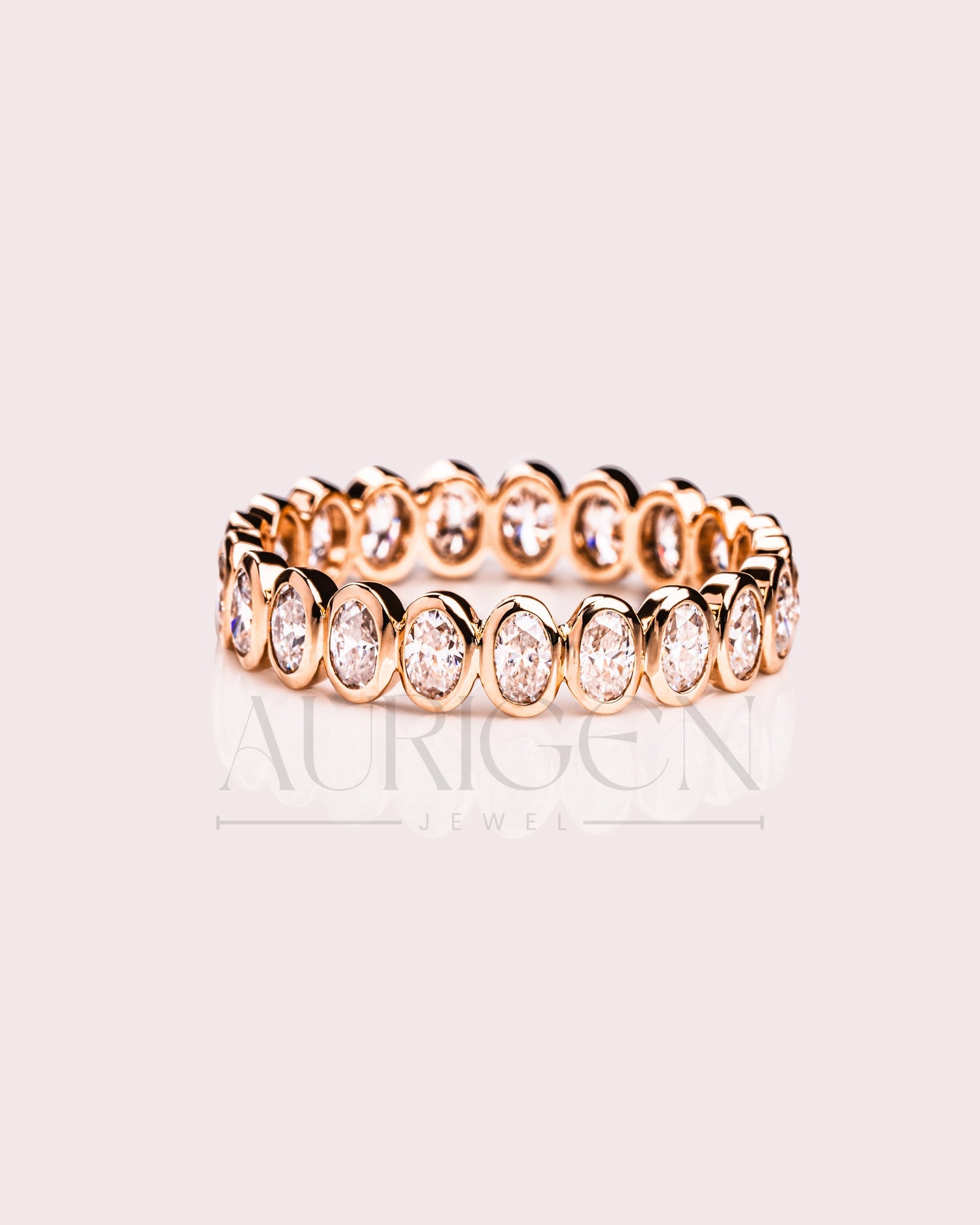 Brilliant Oval Cut Moissanite & Leb Diamond Bezel Set Eternity Band – 14K Solid Gold