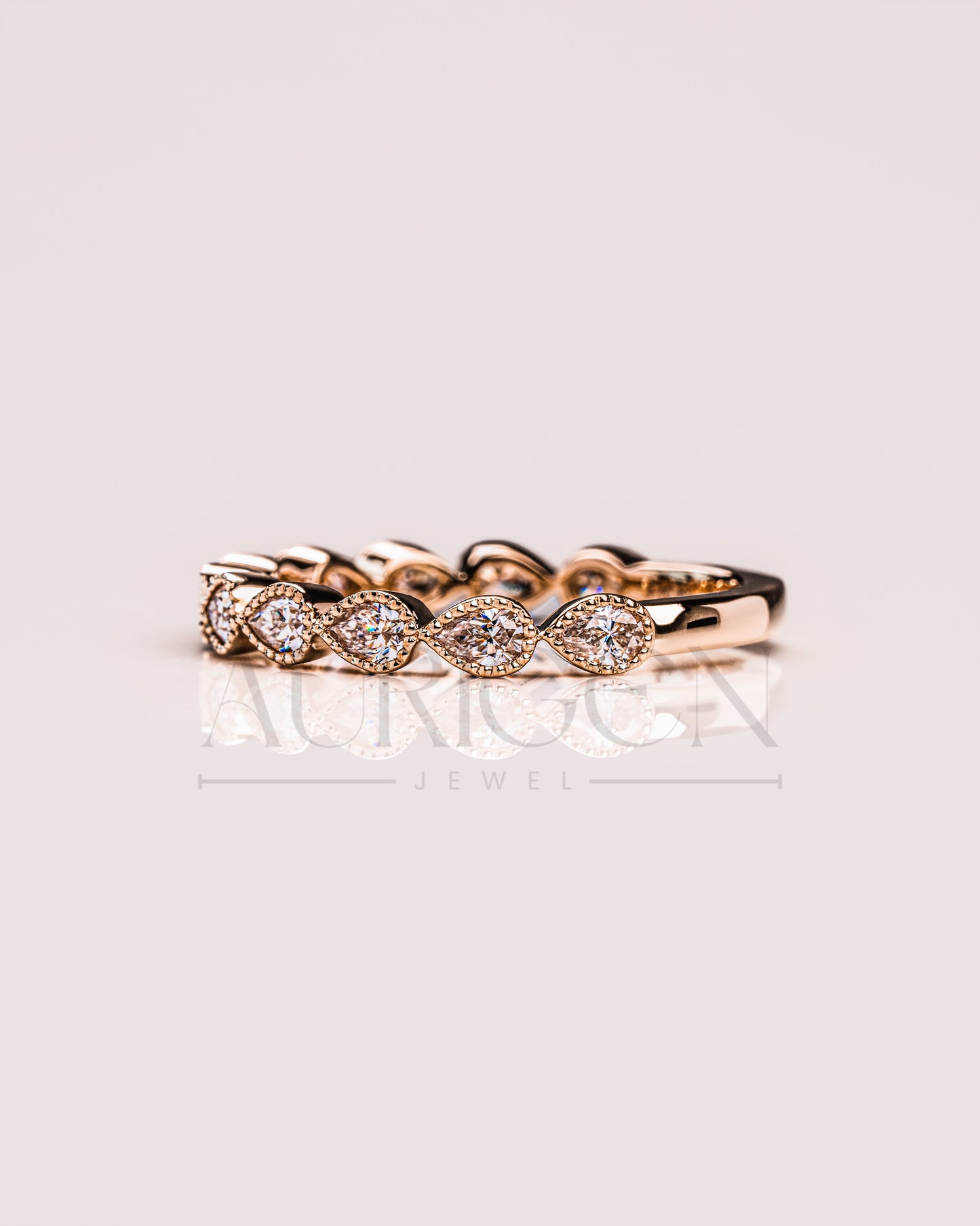 ¾ Eternity Milgrain Set East West Pear Moissanite and Leb Diamond Band