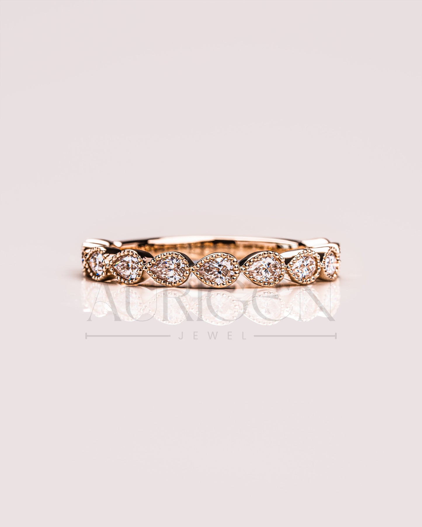 ¾ Eternity Milgrain Set East West Pear Moissanite and Leb Diamond Band