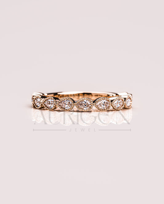 ¾ Eternity Milgrain Set East West Pear Moissanite and Leb Diamond Band