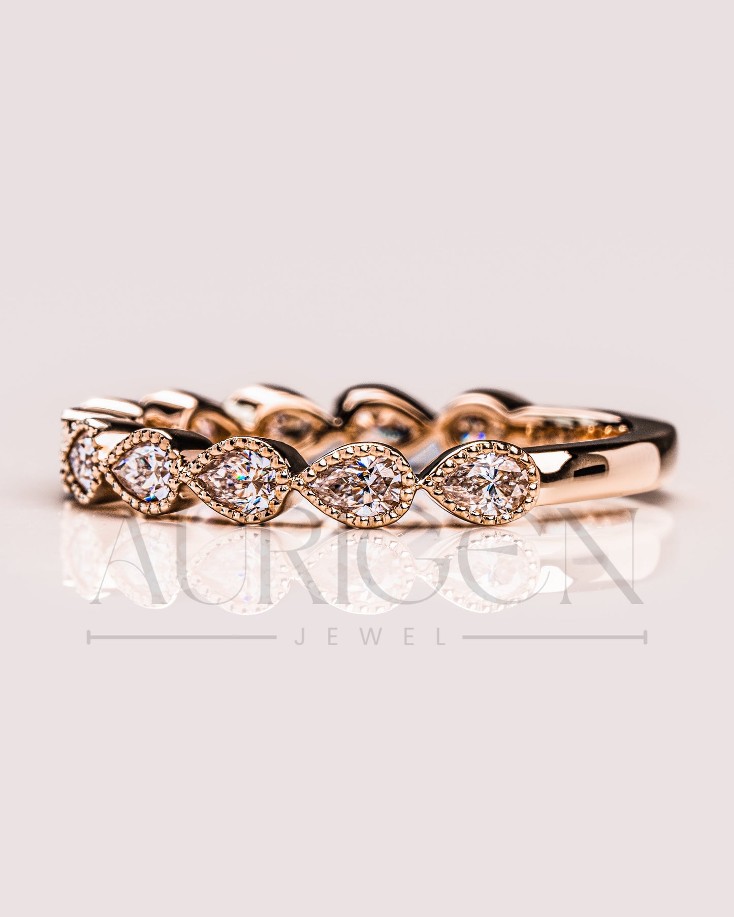¾ Eternity Milgrain Set East West Pear Moissanite and Leb Diamond Band