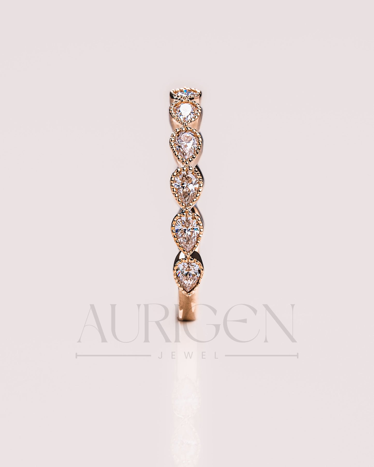 ¾ Eternity Milgrain Set East West Pear Moissanite and Leb Diamond Band