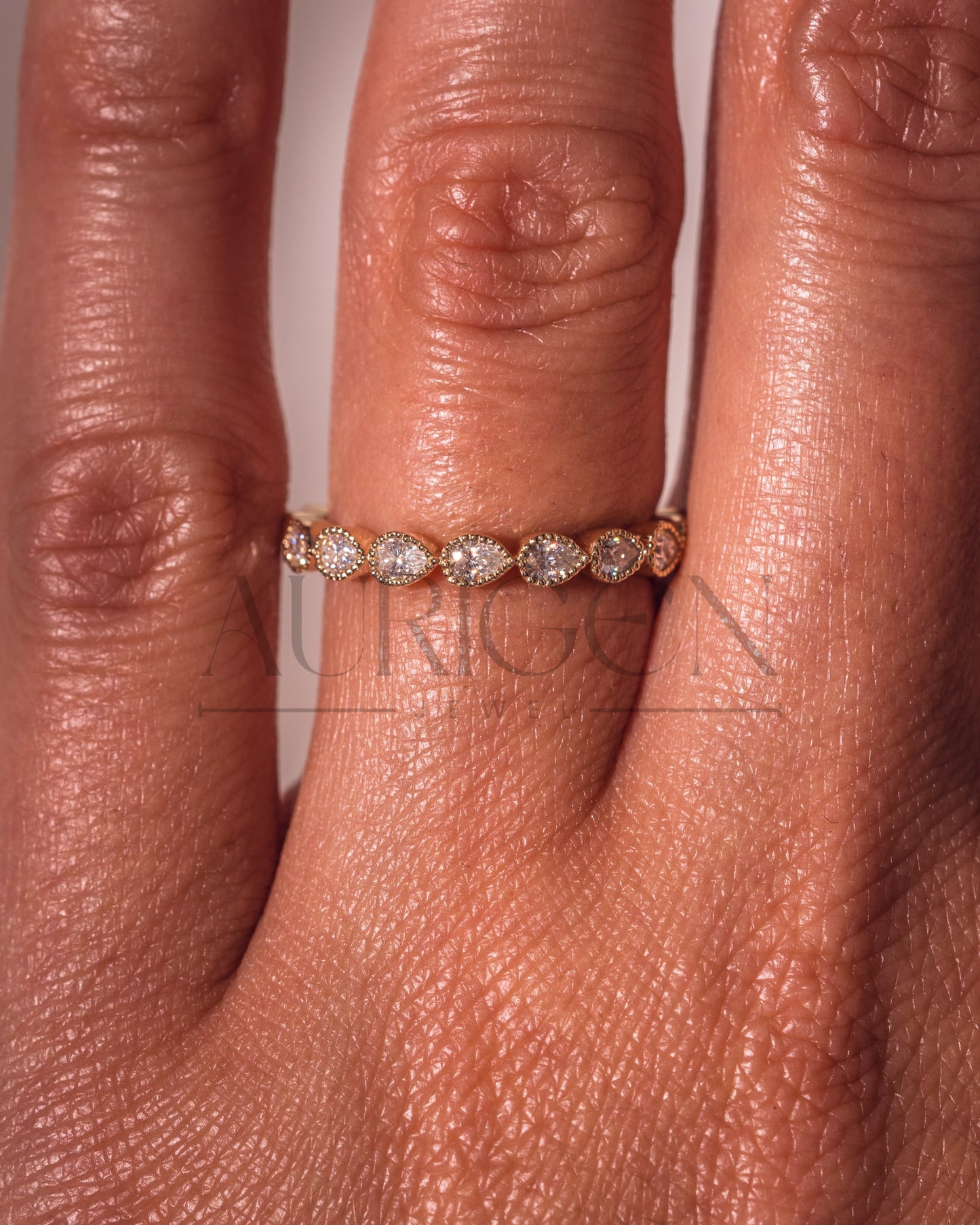 ¾ Eternity Milgrain Set East West Pear Moissanite and Leb Diamond Band