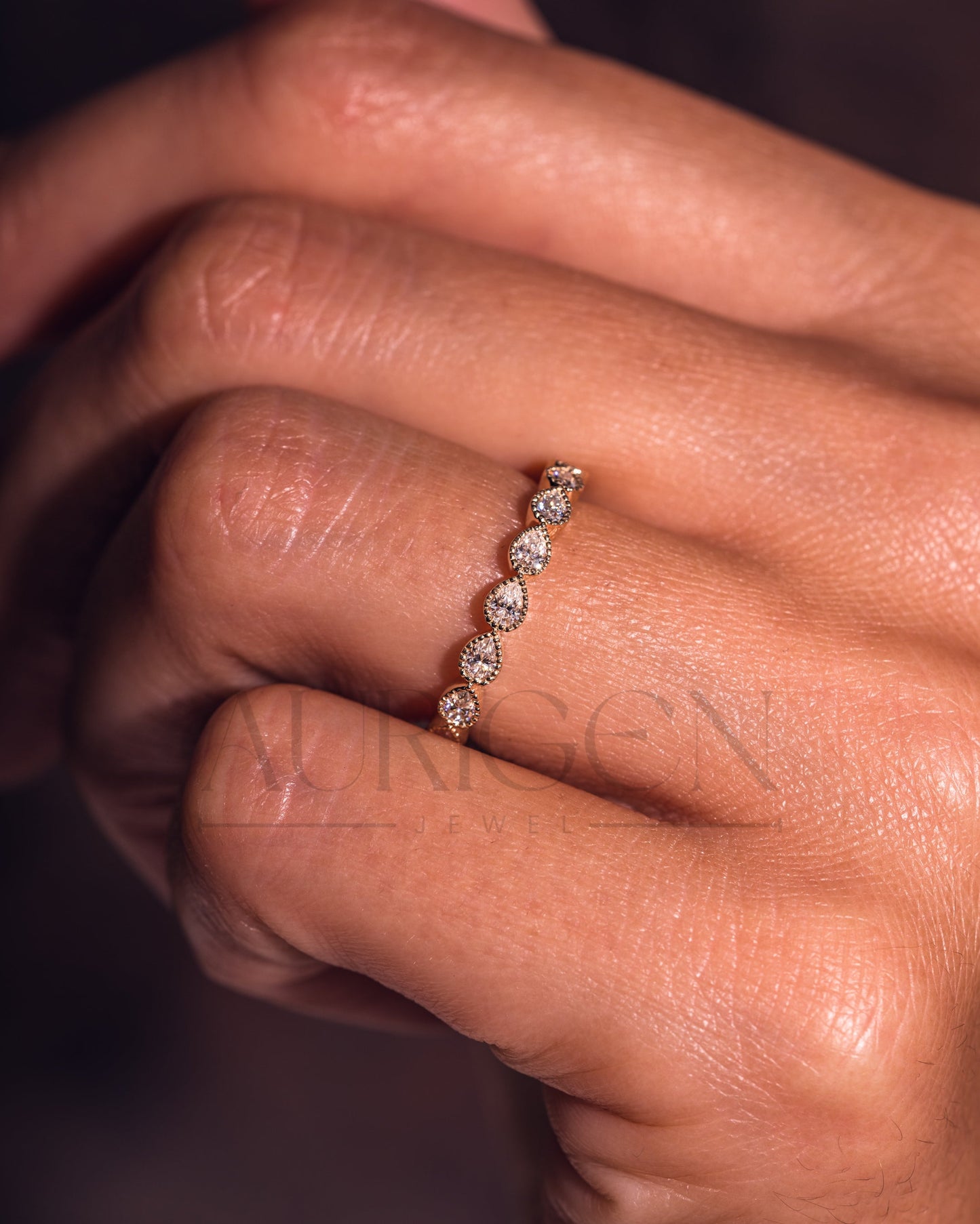 ¾ Eternity Milgrain Set East West Pear Moissanite and Leb Diamond Band