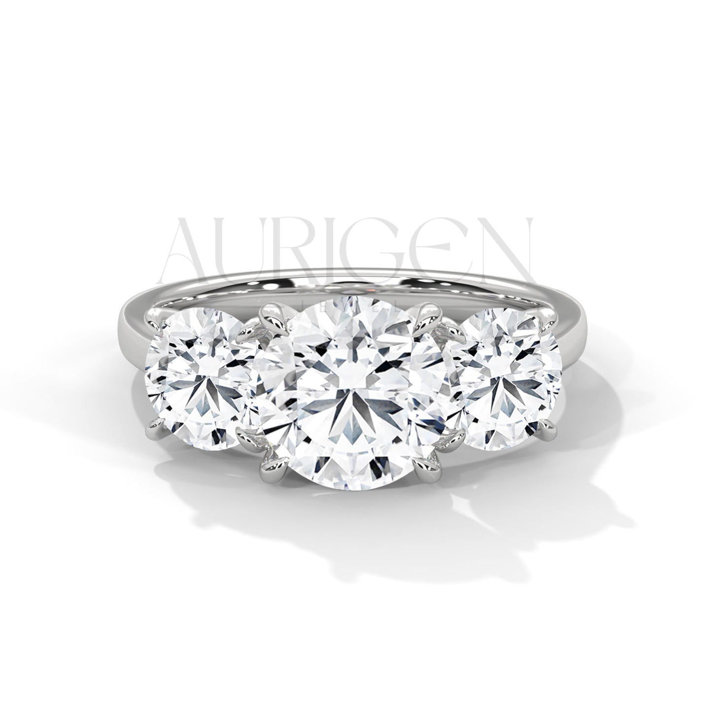 Classic Three Stone Round Cut Moissanite Diamond Ring in 14K Solid Gold