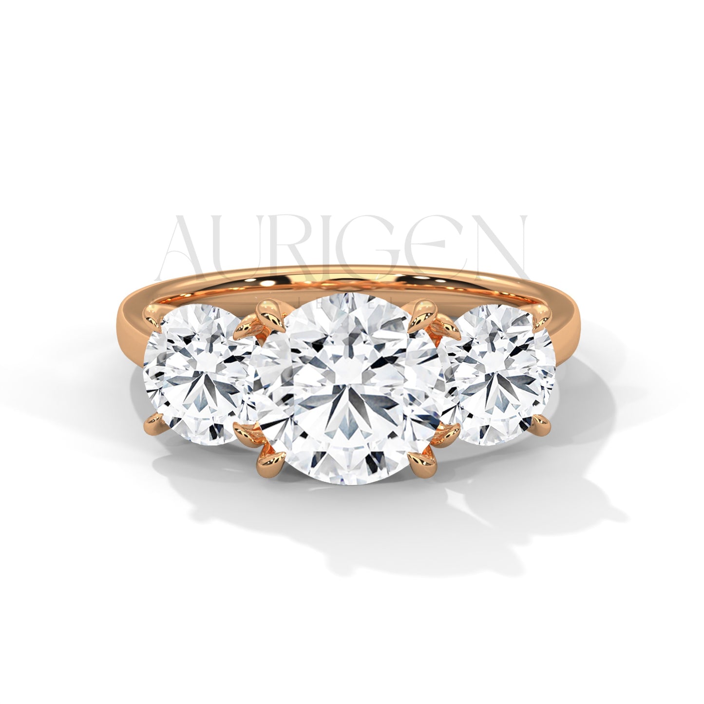 Classic Three Stone Round Cut Moissanite Diamond Ring in 14K Solid Gold