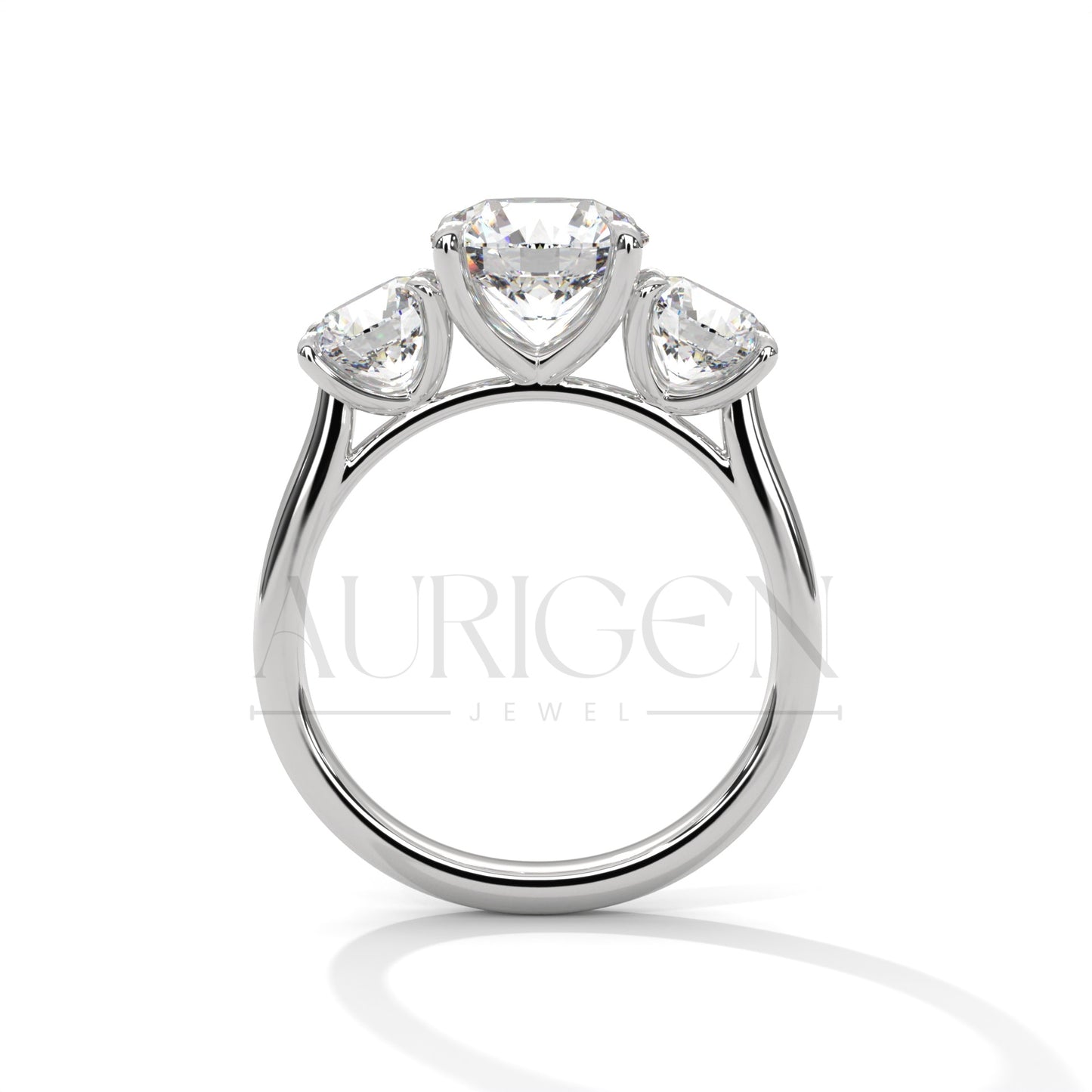 Classic Three Stone Round Cut Moissanite Diamond Ring in 14K Solid Gold