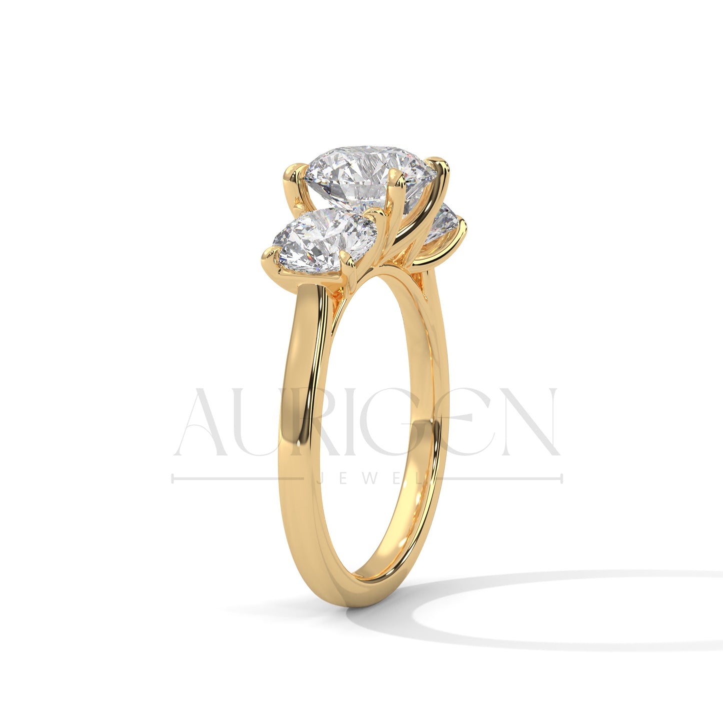 Classic Three Stone Round Cut Moissanite Diamond Ring in 14K Solid Gold