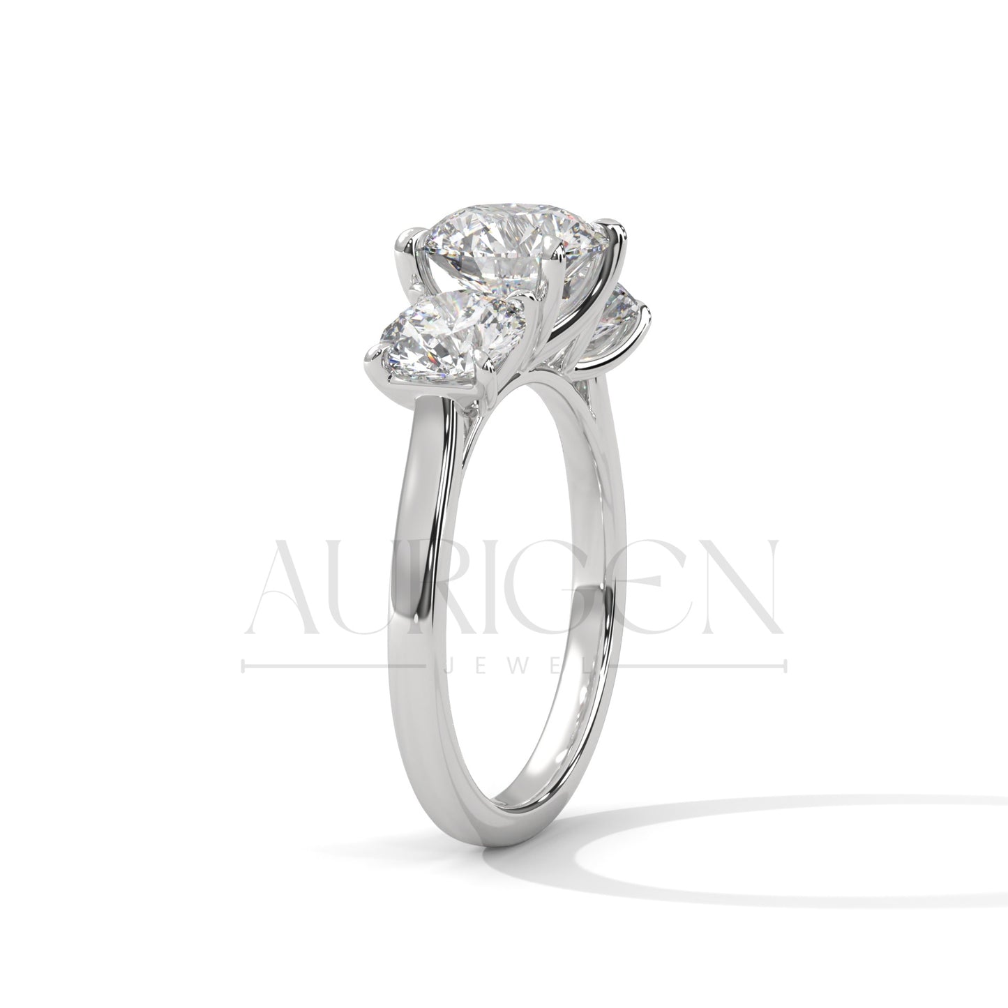 Classic Three Stone Round Cut Moissanite Diamond Ring in 14K Solid Gold