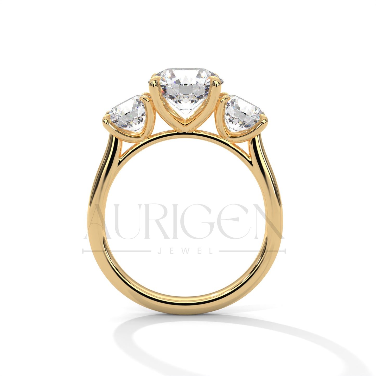 Classic Three Stone Round Cut Moissanite Diamond Ring in 14K Solid Gold
