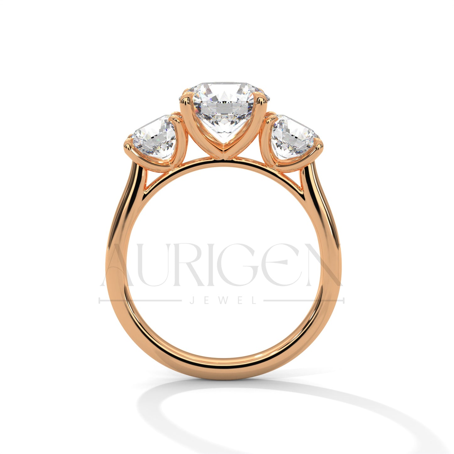 Classic Three Stone Round Cut Moissanite Diamond Ring in 14K Solid Gold