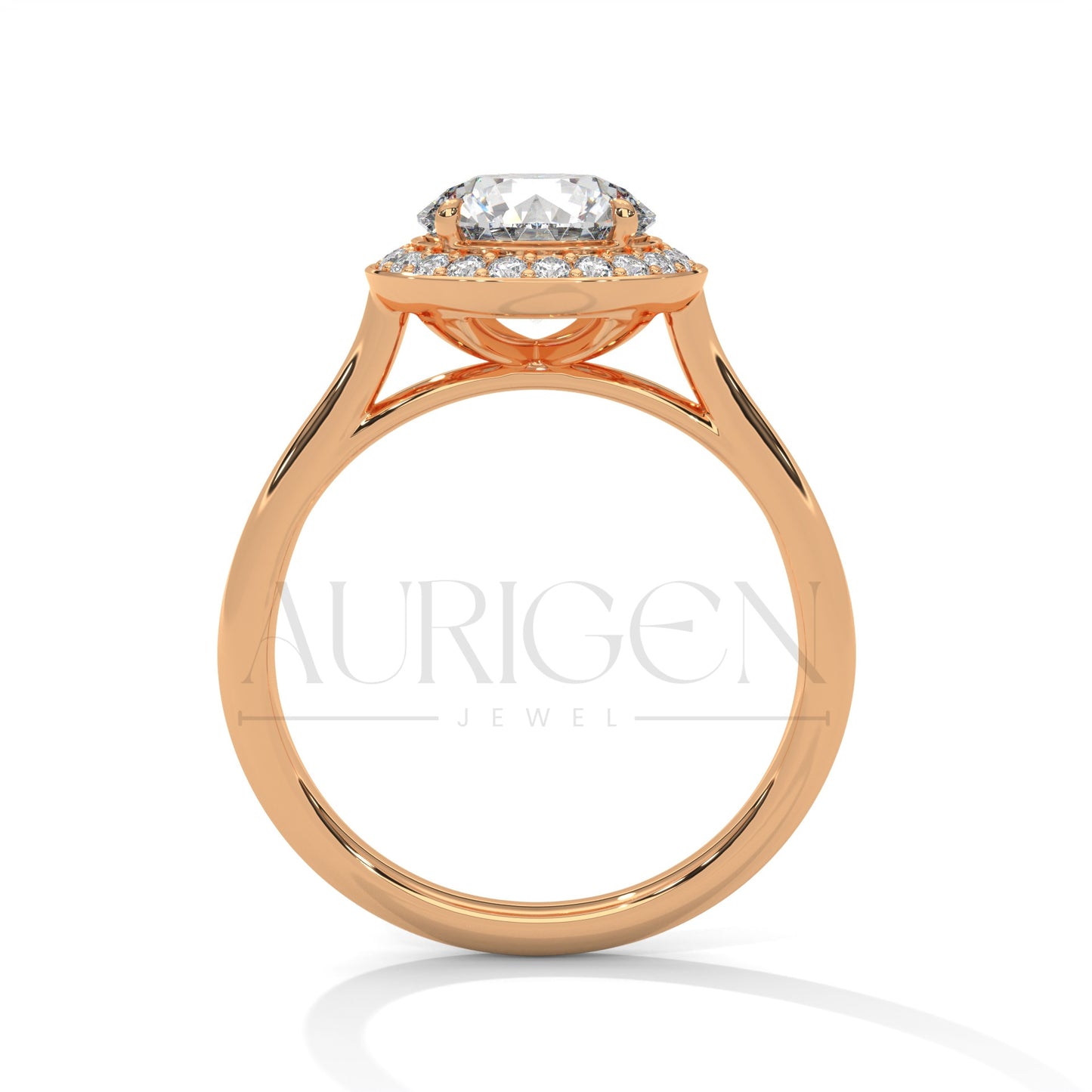 Dazzling 2.0 CT Round Cut Halo Diamond Engagement Ring in 14K Solid Gold