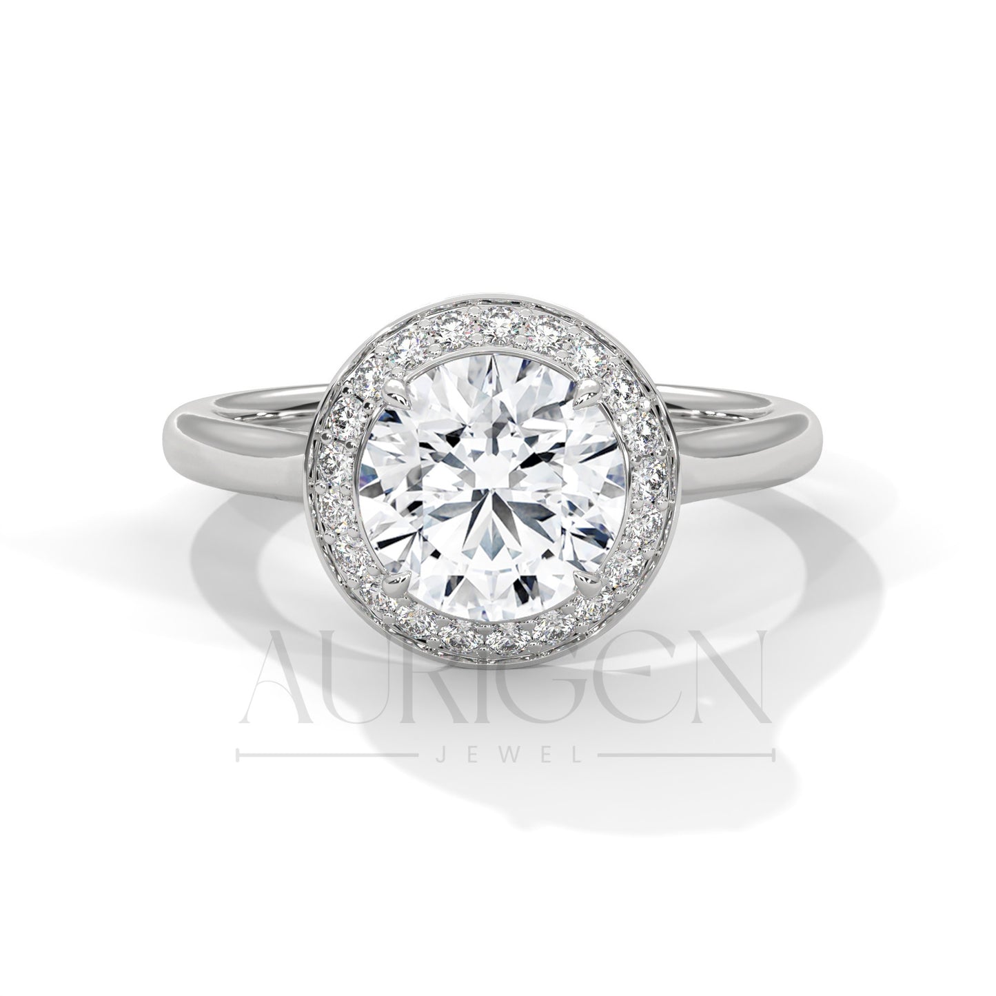Dazzling 2.0 CT Round Cut Halo Diamond Engagement Ring in 14K Solid Gold