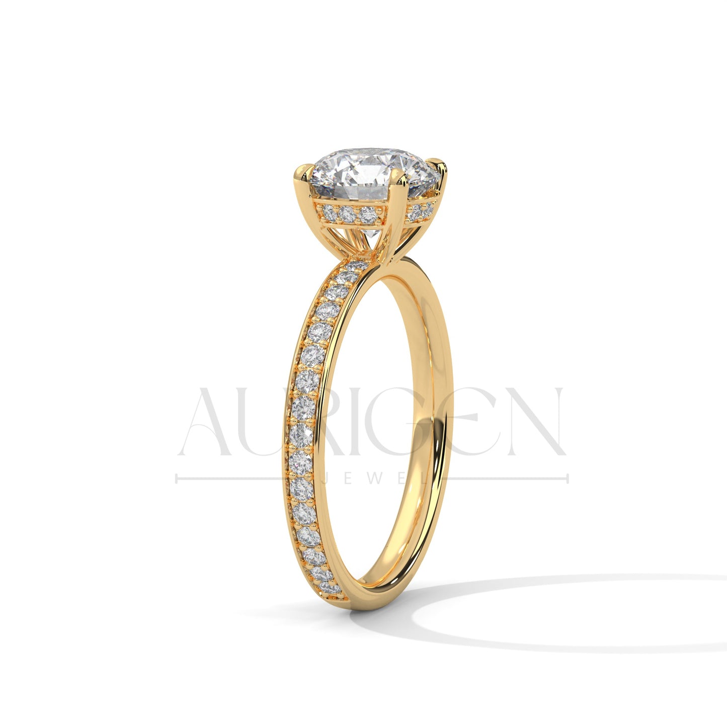 Classic 2.0 CT Round Cut Diamond Ring – 14K Solid Gold with Pave Accents