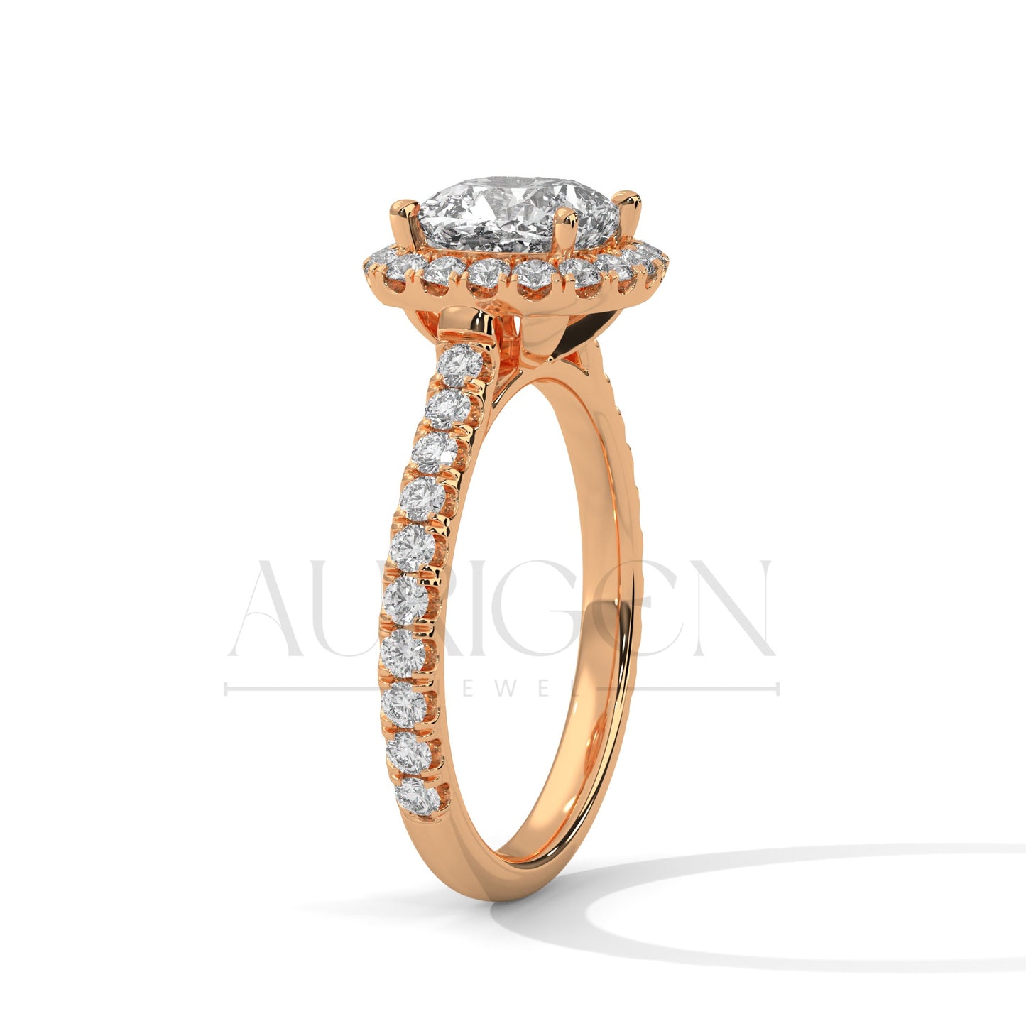Luxurious Cushion Cut Engagement Ring with Halo and Pave Diamonds In 14K Solid Gold Ring