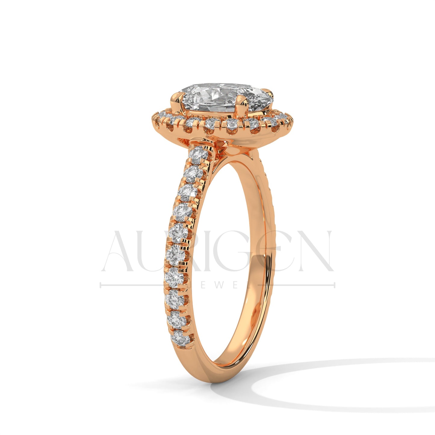 Dazzling 14K Solid Gold Engagement Ring Oval Cut Moissanite Diamond Halo and Pave Setting Ring