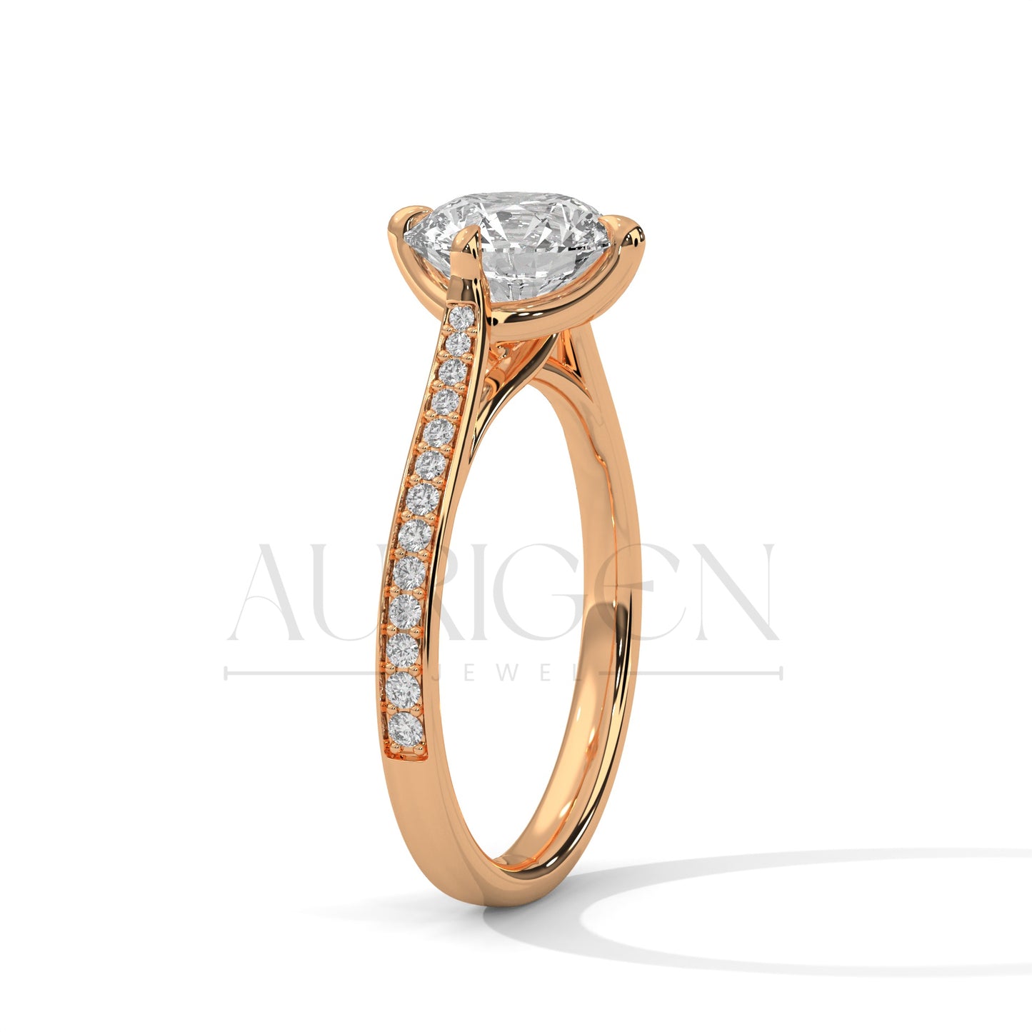 Sparkling Elegance: Round Cut Diamond with Side Pave Setting in 14K Yellow Gold Ring