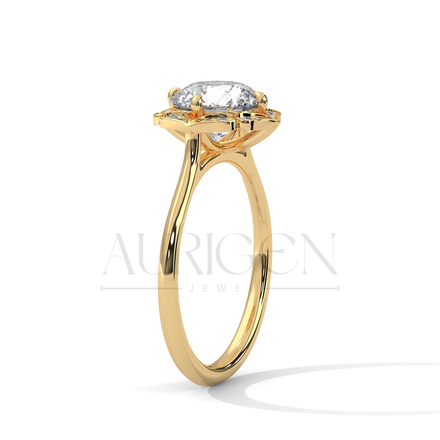 Floral Halo 2.00 CT Round Cut Diamond 14K Solid Gold Engagement Ring