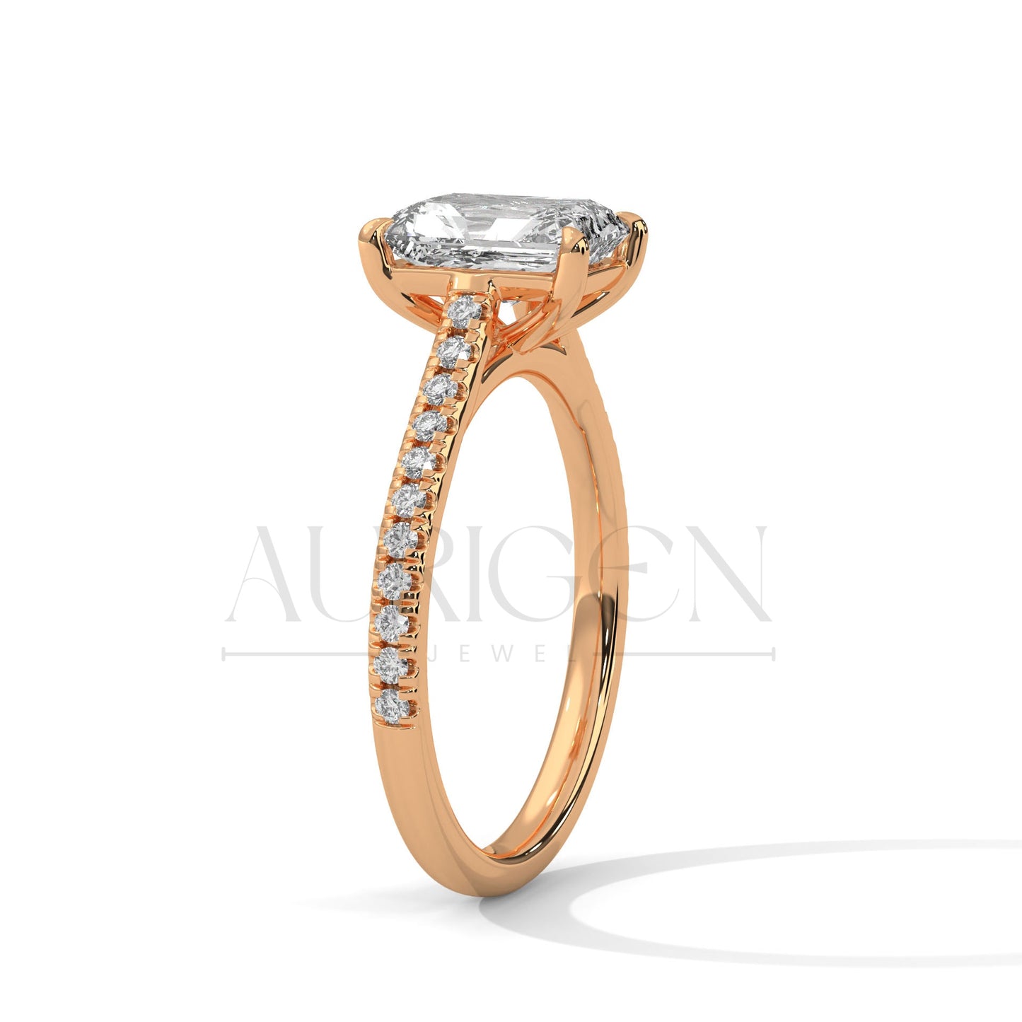 Timeless Emerald Cut Moissanite Ring with Pave Diamond Band
