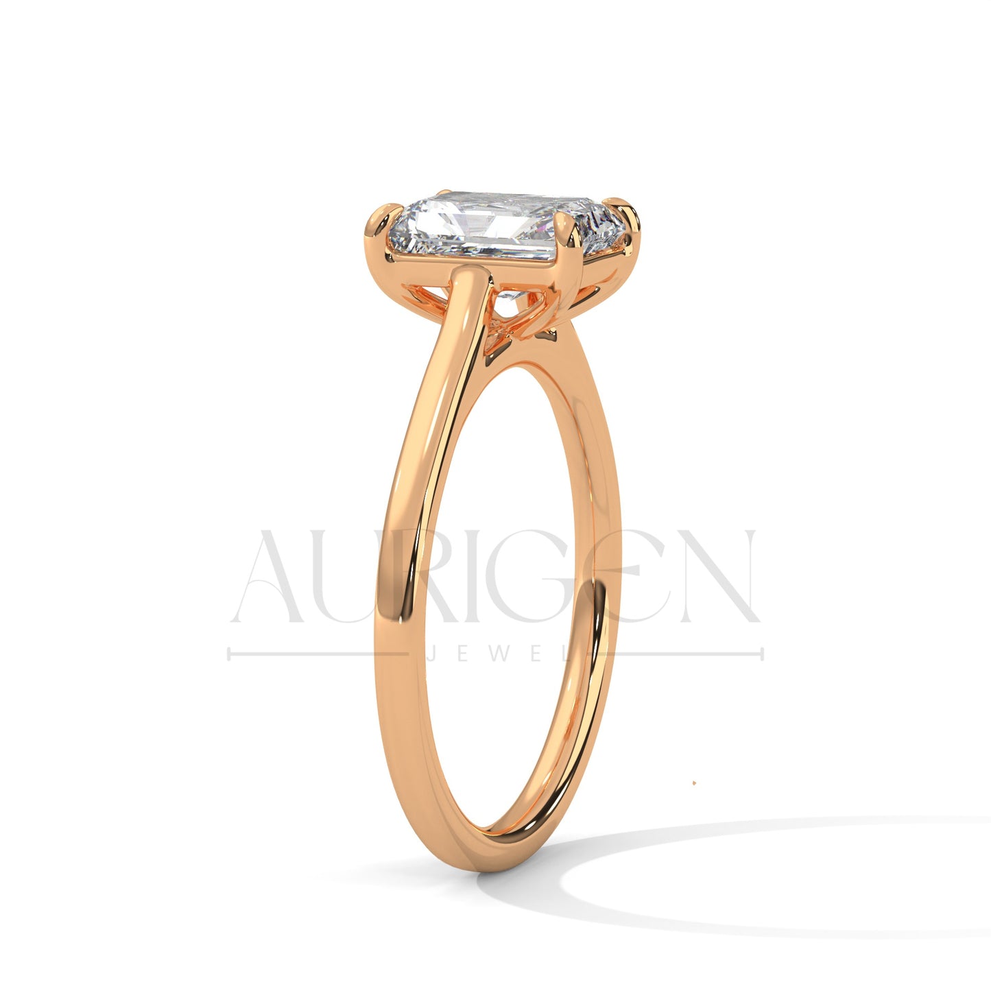 Emerald Cut Solitaire Diamond Engagement Ring in 14K Solid Gold