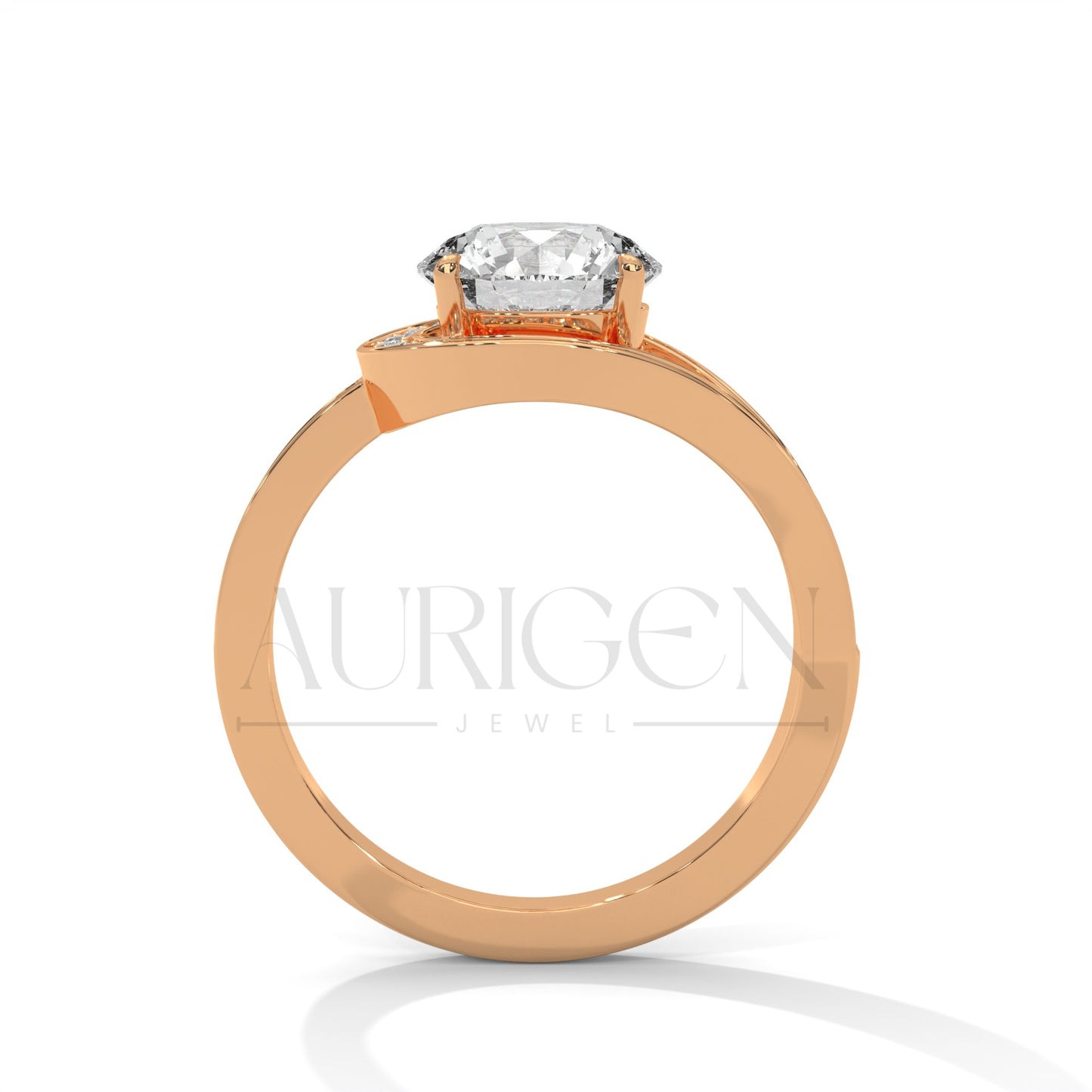 14K Solid Gold Split Shank Engagement Ring with Halo Diamonds