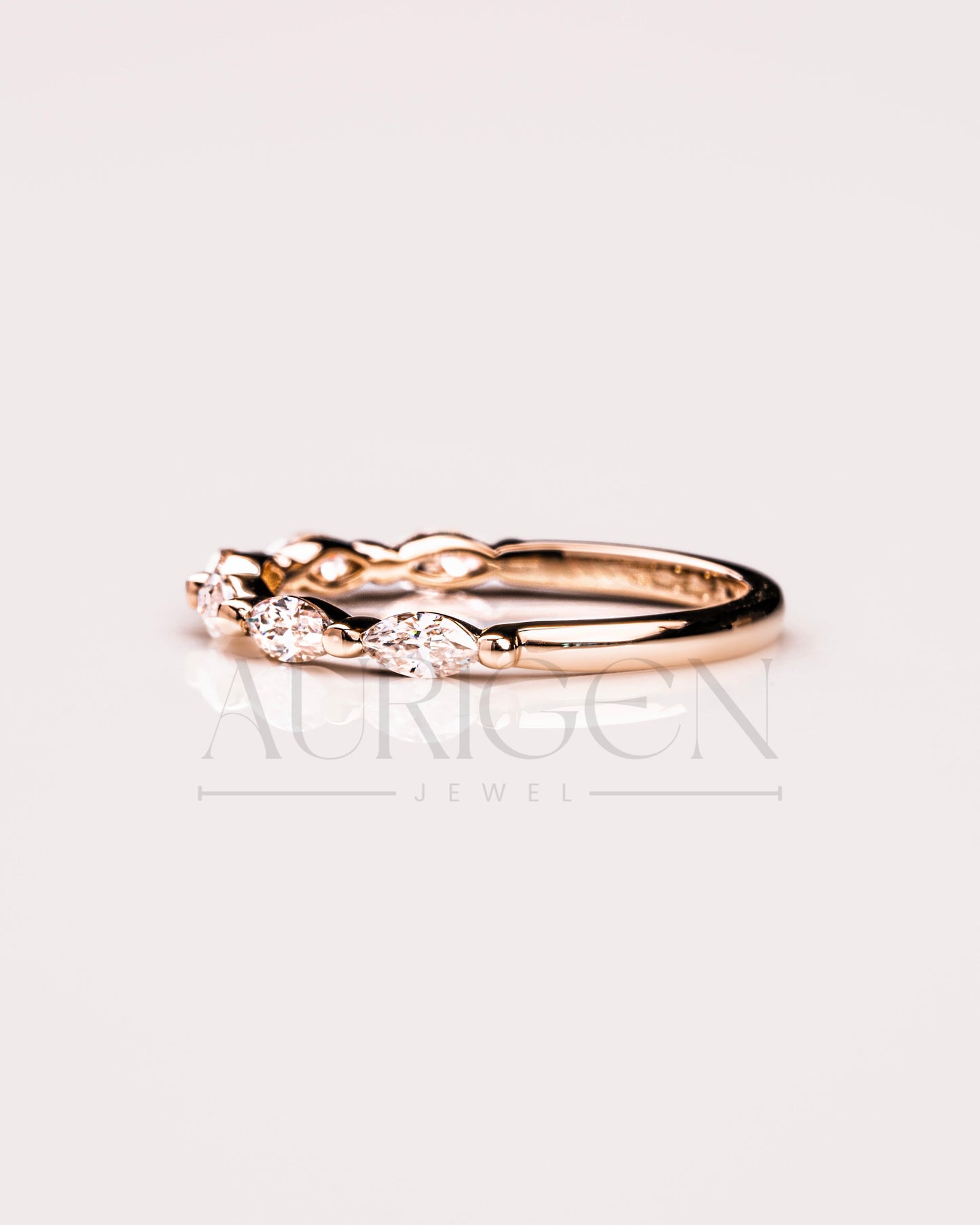 14K Solid Gold Marquise Cut Moissanite & Leb Diamond Half Eternity Band
