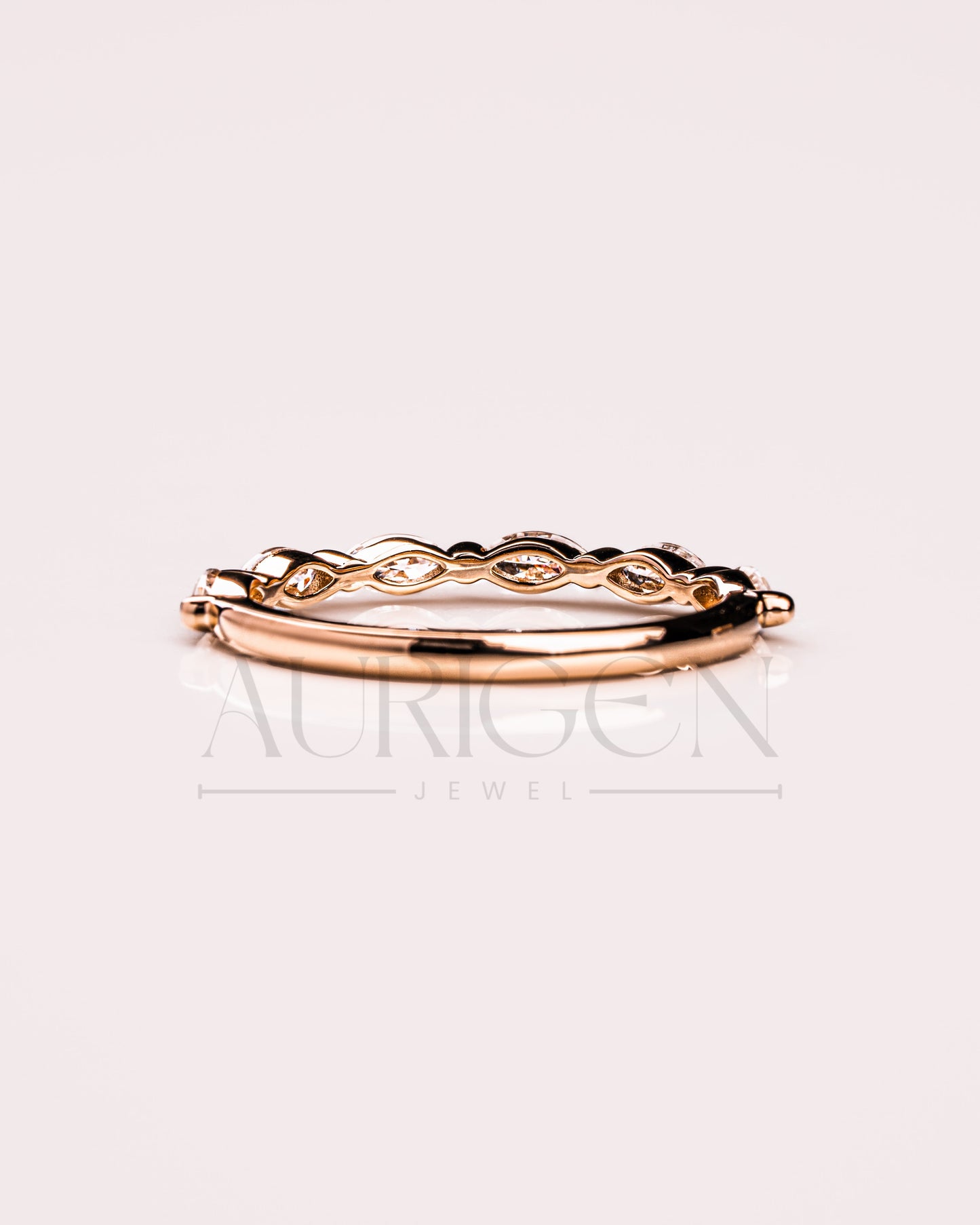 14K Solid Gold Marquise Cut Moissanite & Leb Diamond Half Eternity Band