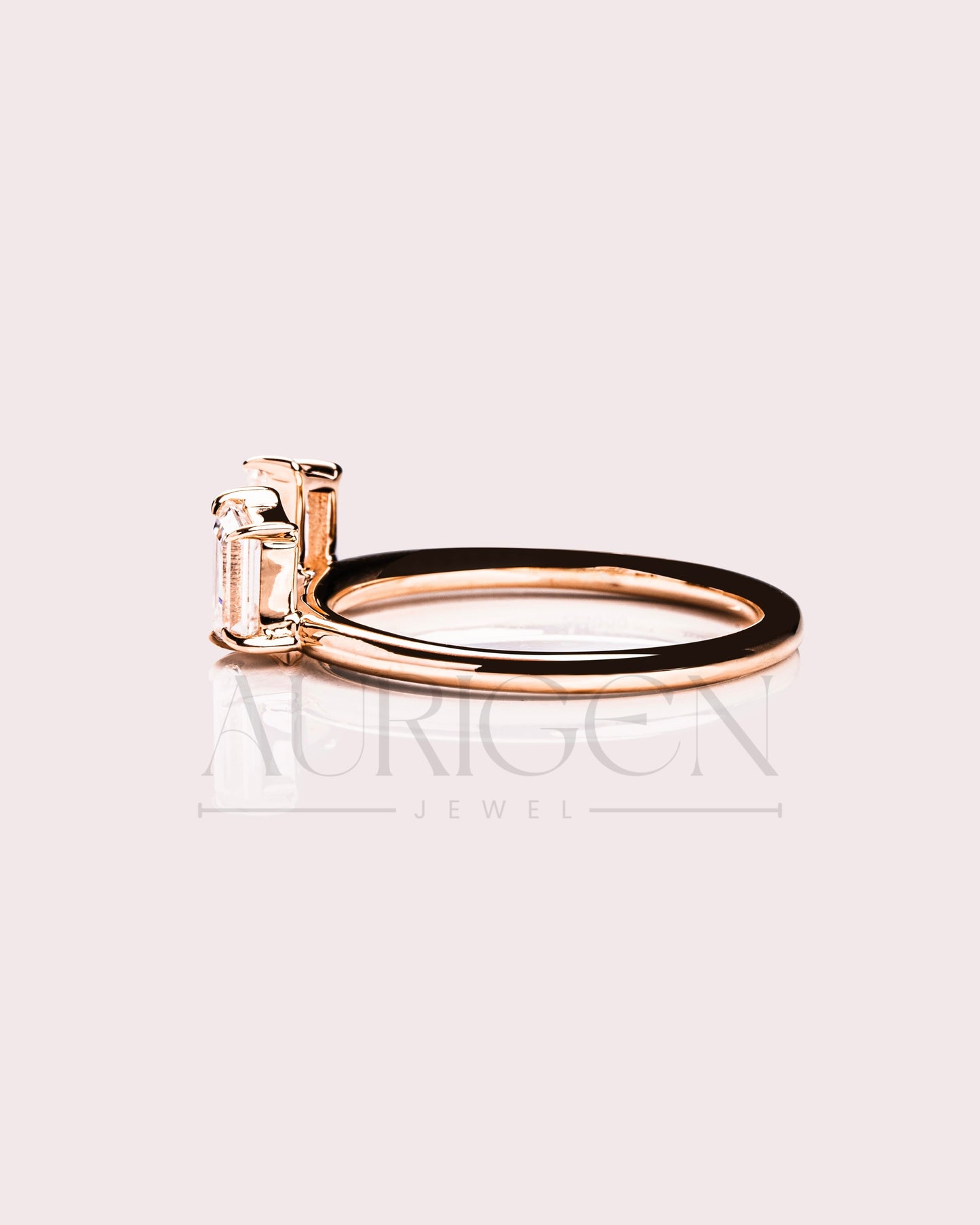Oval & Trapezoid Moissanite & Leb Diamond Engagement Ring Set 14K Solid Gold