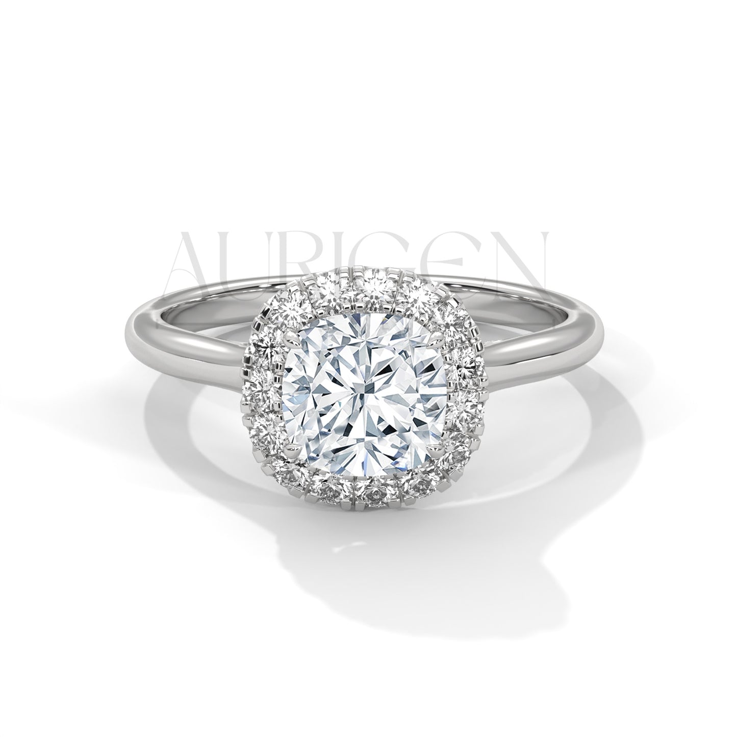 14K Solid Gold Cushion Halo Diamond Engagement Ring
