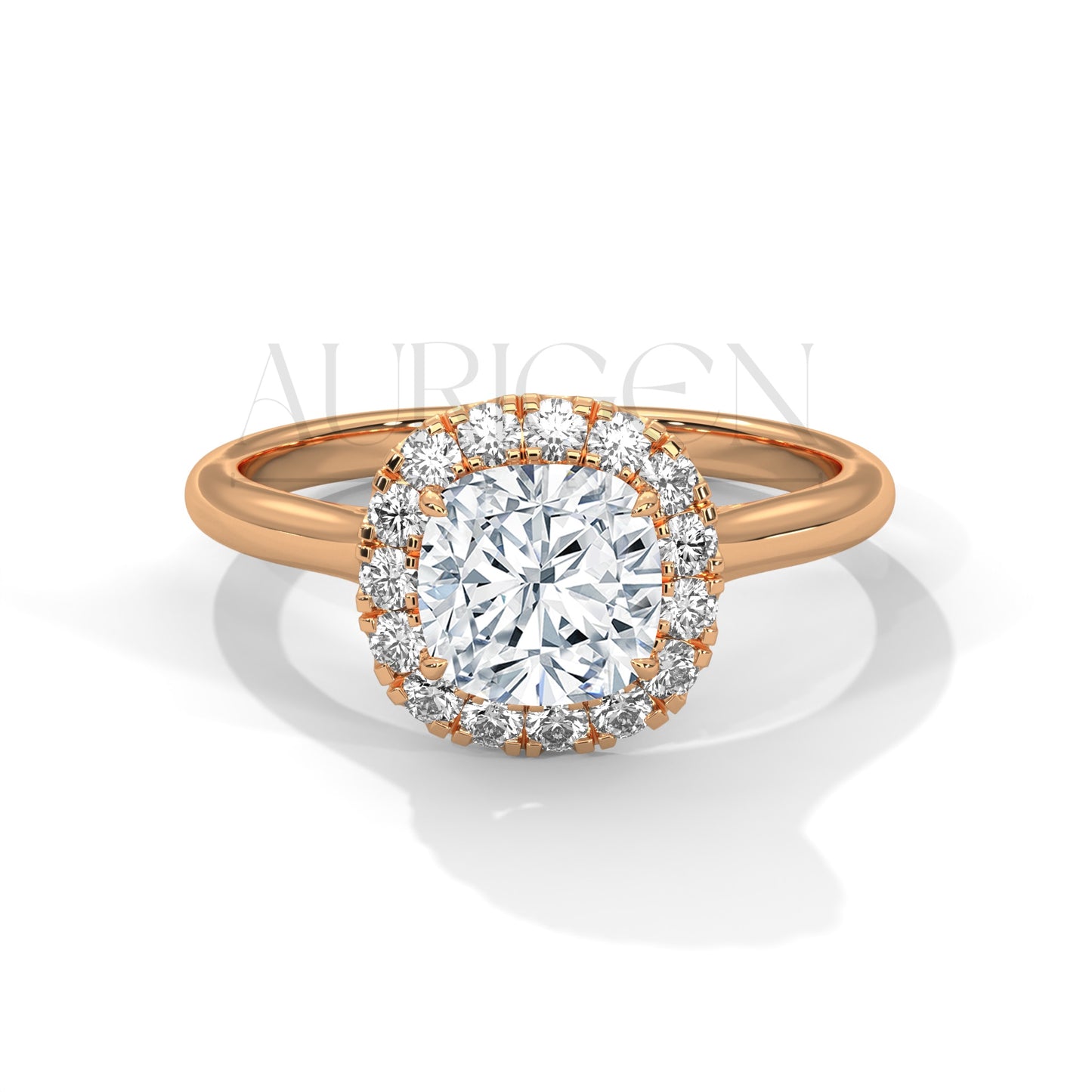 14K Solid Gold Cushion Halo Diamond Engagement Ring