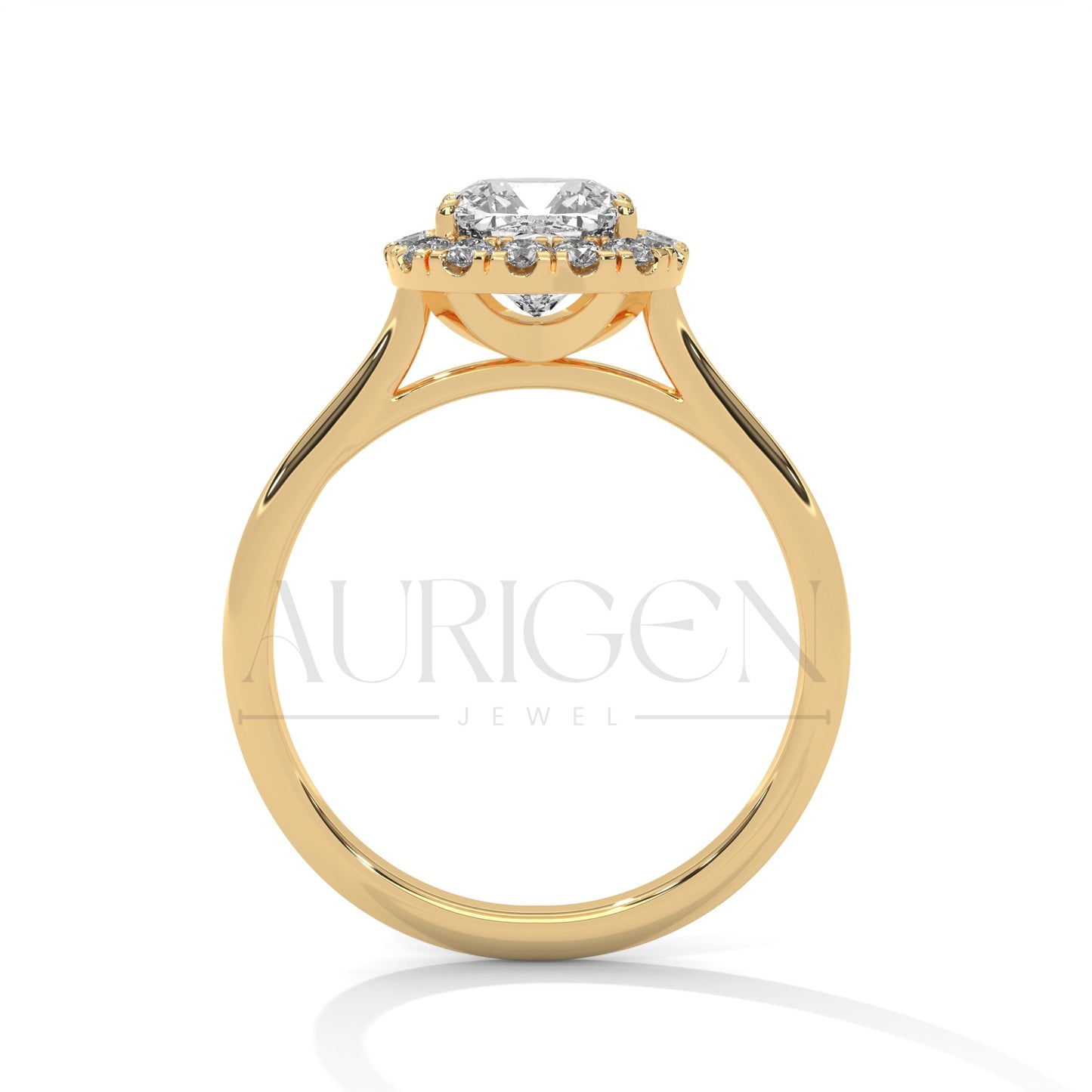 14K Solid Gold Cushion Halo Diamond Engagement Ring